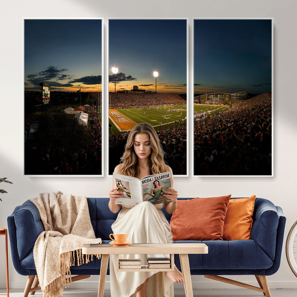 15980-PAN-FL-20X10 - Ball State Cardinals Football Team Print - Muncie Scheumann Stadium Wall Art Canvas Print