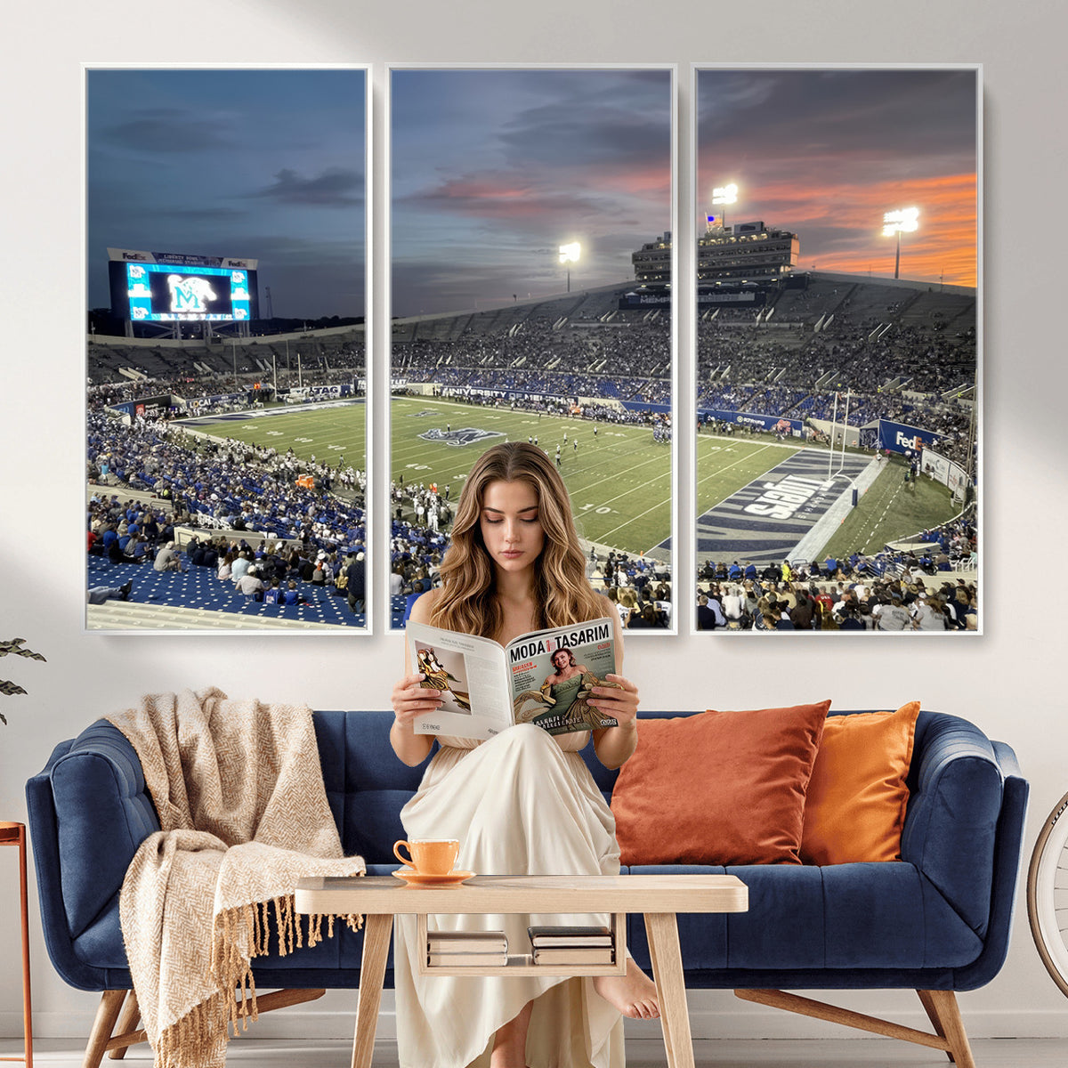 64409-PAN-FL-20X10 - Memphis Tigers Football Team Print - Memphis Simmons Bank Liberty Stadium Wall Art Canvas Print