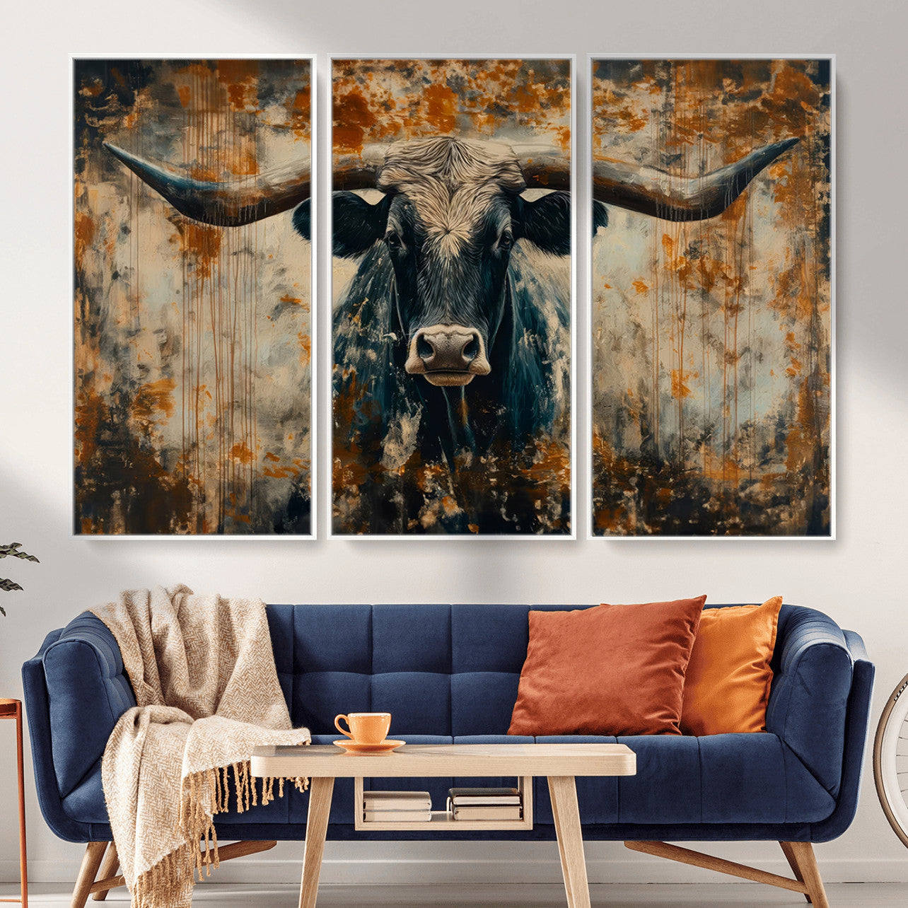 85913-MGV-CV-36X24 - Abstract Longhorn Bull Wall Art | Rustic Western Wall Decor | Framed and Ready to Hang | Ideal for