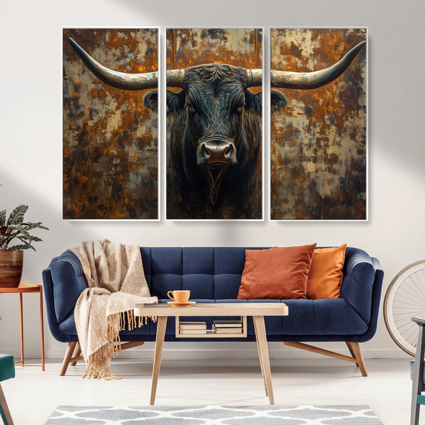 68068-MGV-CV-36X24-Longhorn Texas Cow Bull Wall Art | Rustic Farmhouse Canvas Print | Ready to Hang Barn Decor for