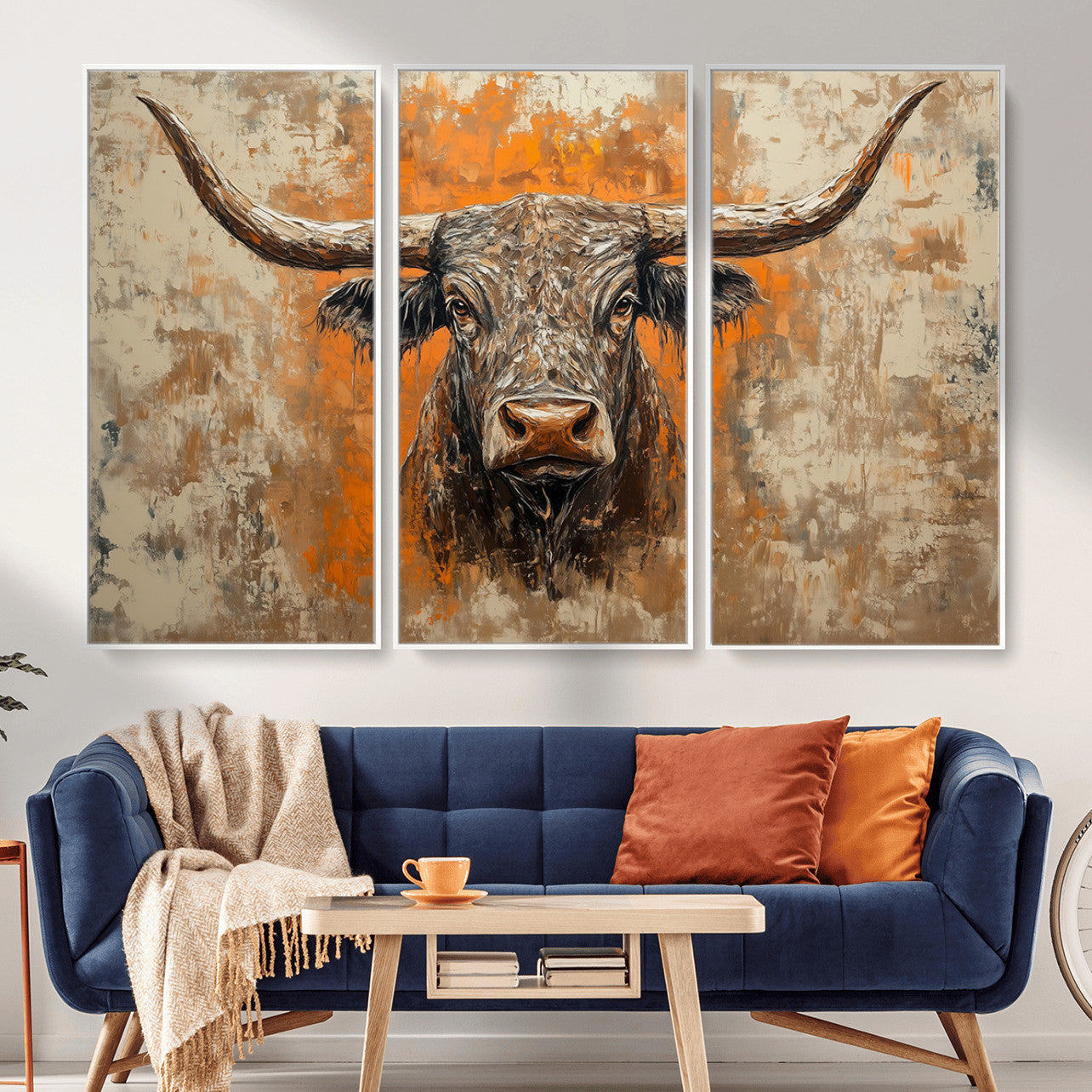 49976-MGV-CV-36X24 - Abstract Cow Longhorn Bull Wall Art Canvas Print - Rustic Texas Western Cattle Artwork