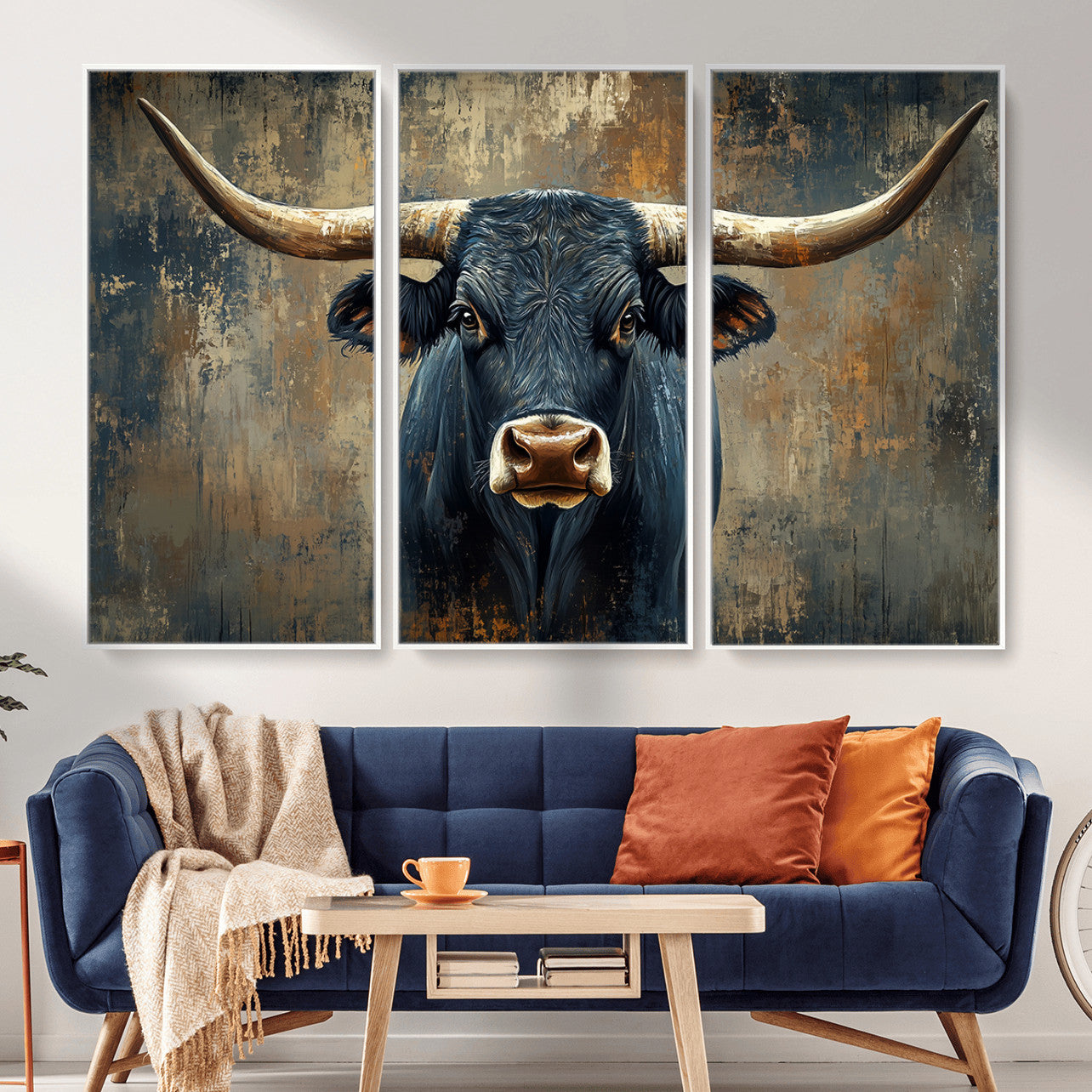 42026-MGV-CV-36X24 - Texas Western Wall Art Canvas Print - Abstract Cow Longhorn Bull Wall Art Canvas Print - Rustic Cow