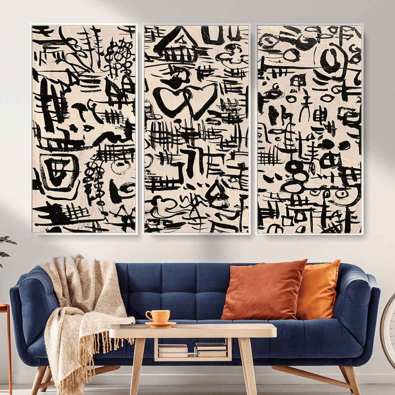 68273-MGV-FC-48X32-3P - Abstract Love and Chaos Canvas Print, Black Symbols on Beige