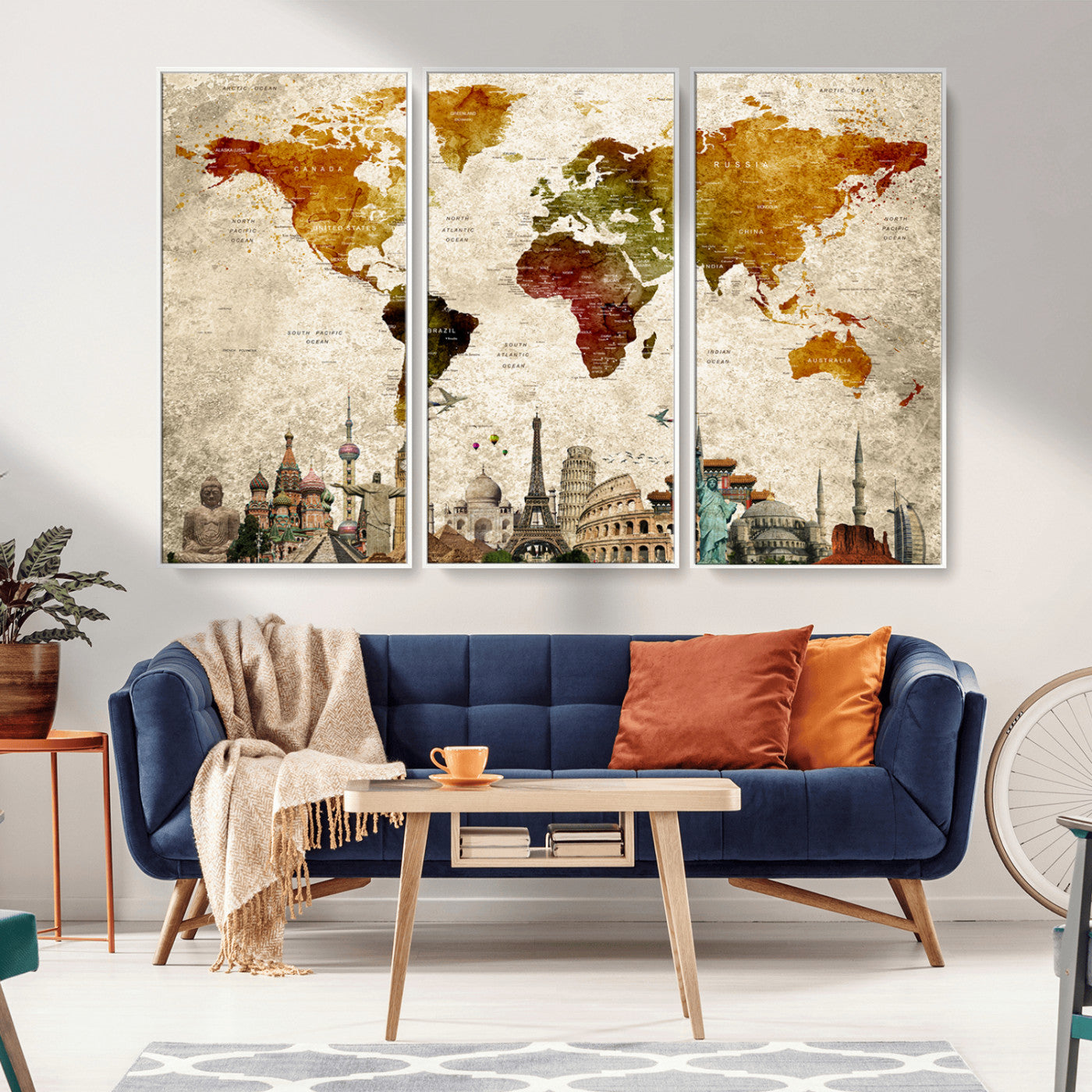 -Push Pin World Map Canvas Print – Framed Travel Map Wall Art for Couples, Anniversary Gift, Modern Home or Office Decor