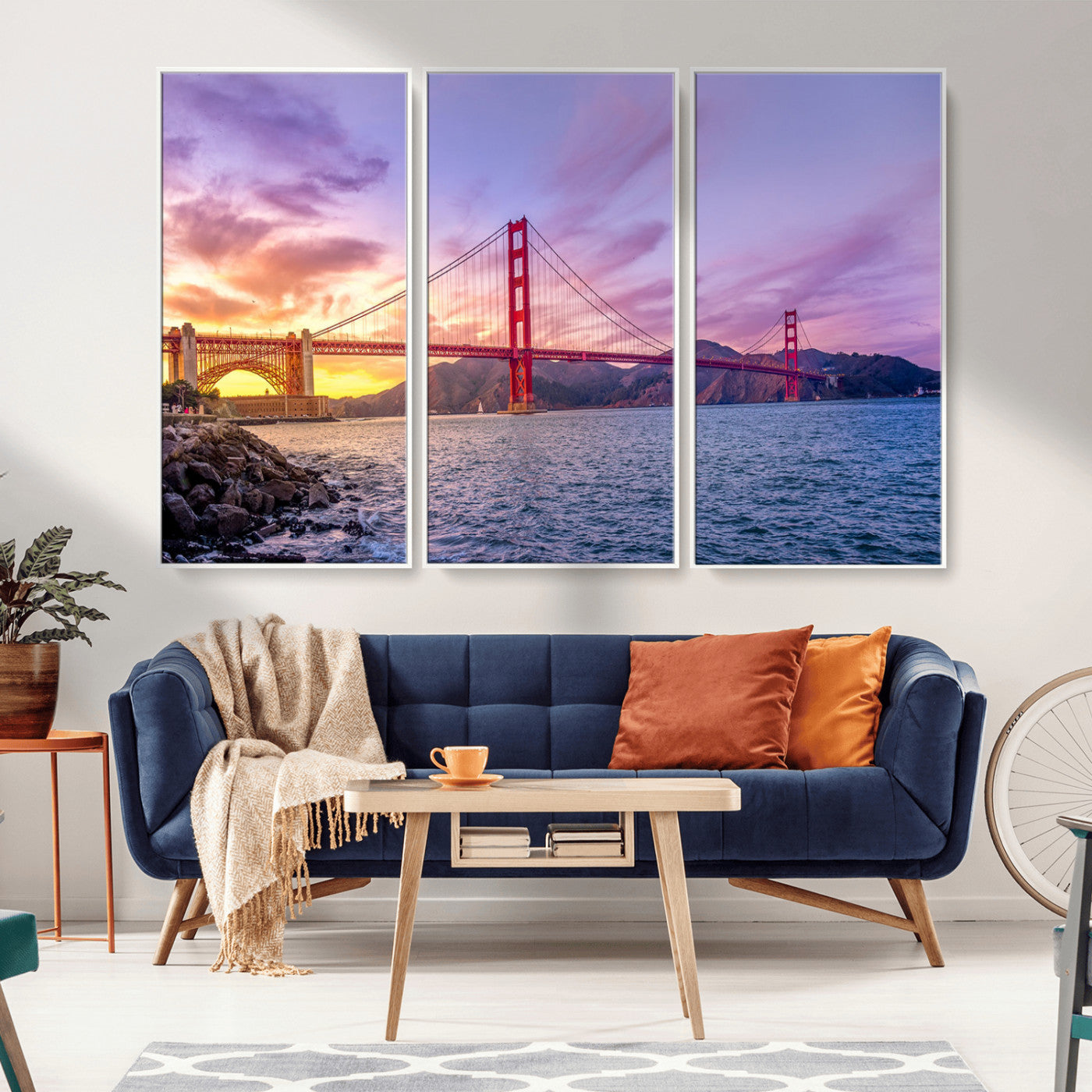 -Golden Gate Bridge Wall Art Canvas Print – Framed San Francisco Sunset Scene with Cityscape Artwork for Home, Office