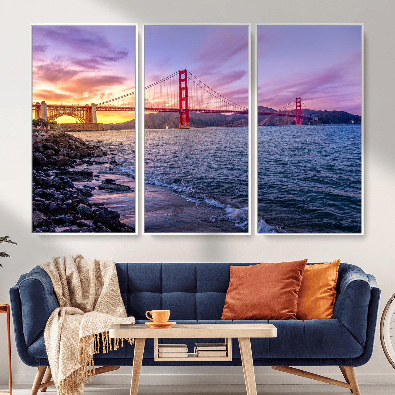 24256-MGV-CV-36X24 - Golden Gate Bridge Wall Art Print, San Francisco Sunset Canvas Wall Art, Cityscape Canvas Print for
