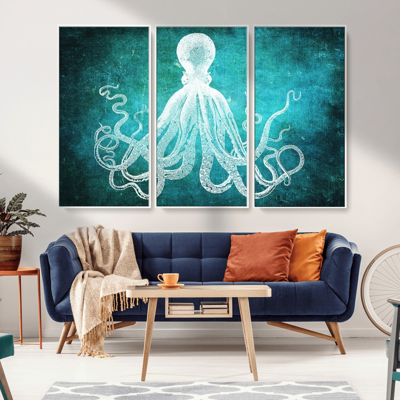 20773-MGV-CV-36X24-Green Octopus Abstract Wall Art Canvas Print
