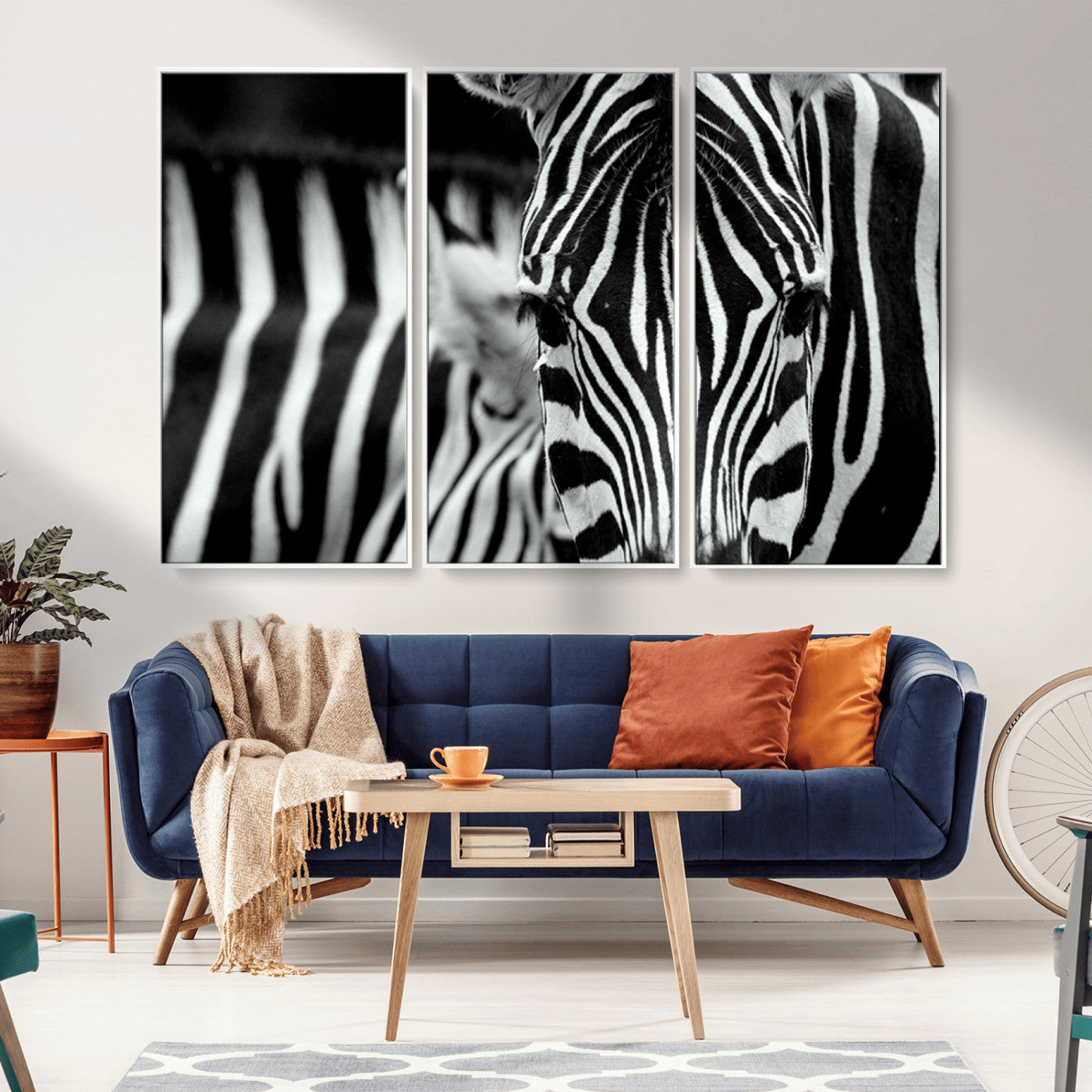 MGV-FC-48X32-3P - Zebra Wall Art – Close Up Black and White Animal Print, Bold Safari Decor for Living Room, Office, or Bedroom