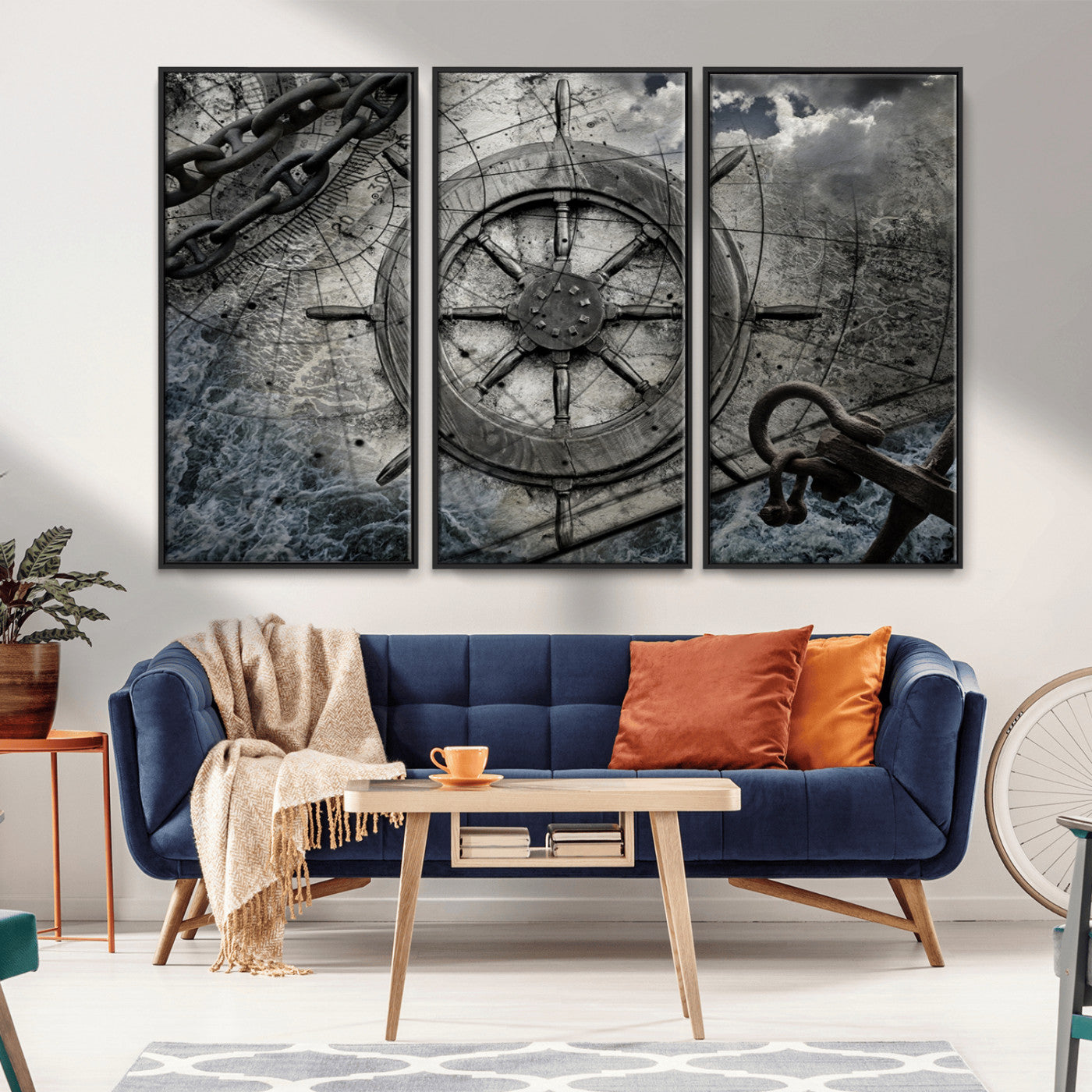 -Ship Steering Wheel Vintage Wall Art Canvas Print