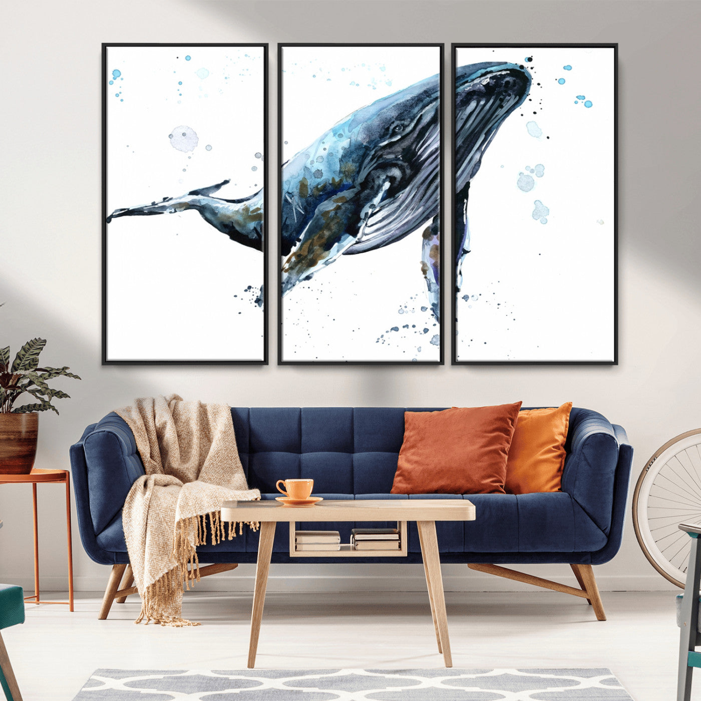 -Watercolor Whale Wall Art Canvas Print