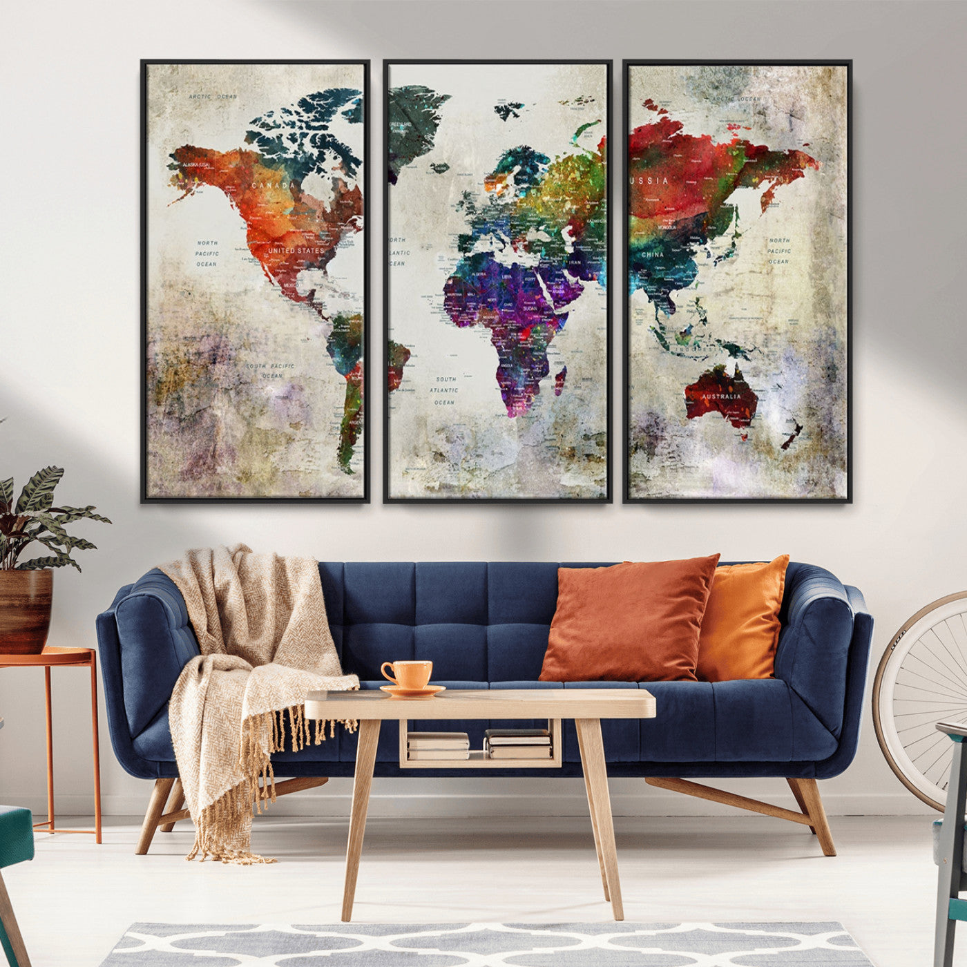 -Push Pin World Map Canvas Print – Framed Travel Map Wall Art for Couples, Anniversary Gift, Modern Home or Office Decor