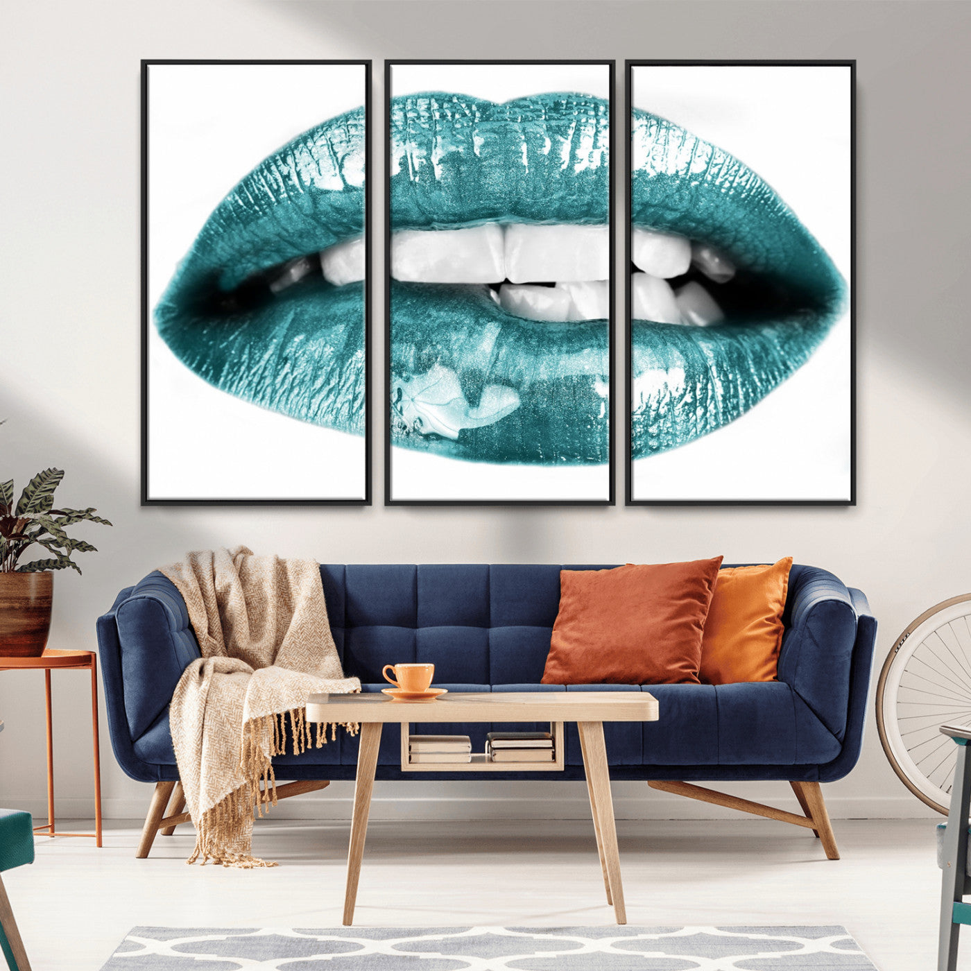 -Blue Lips Wall Art Canvas Print