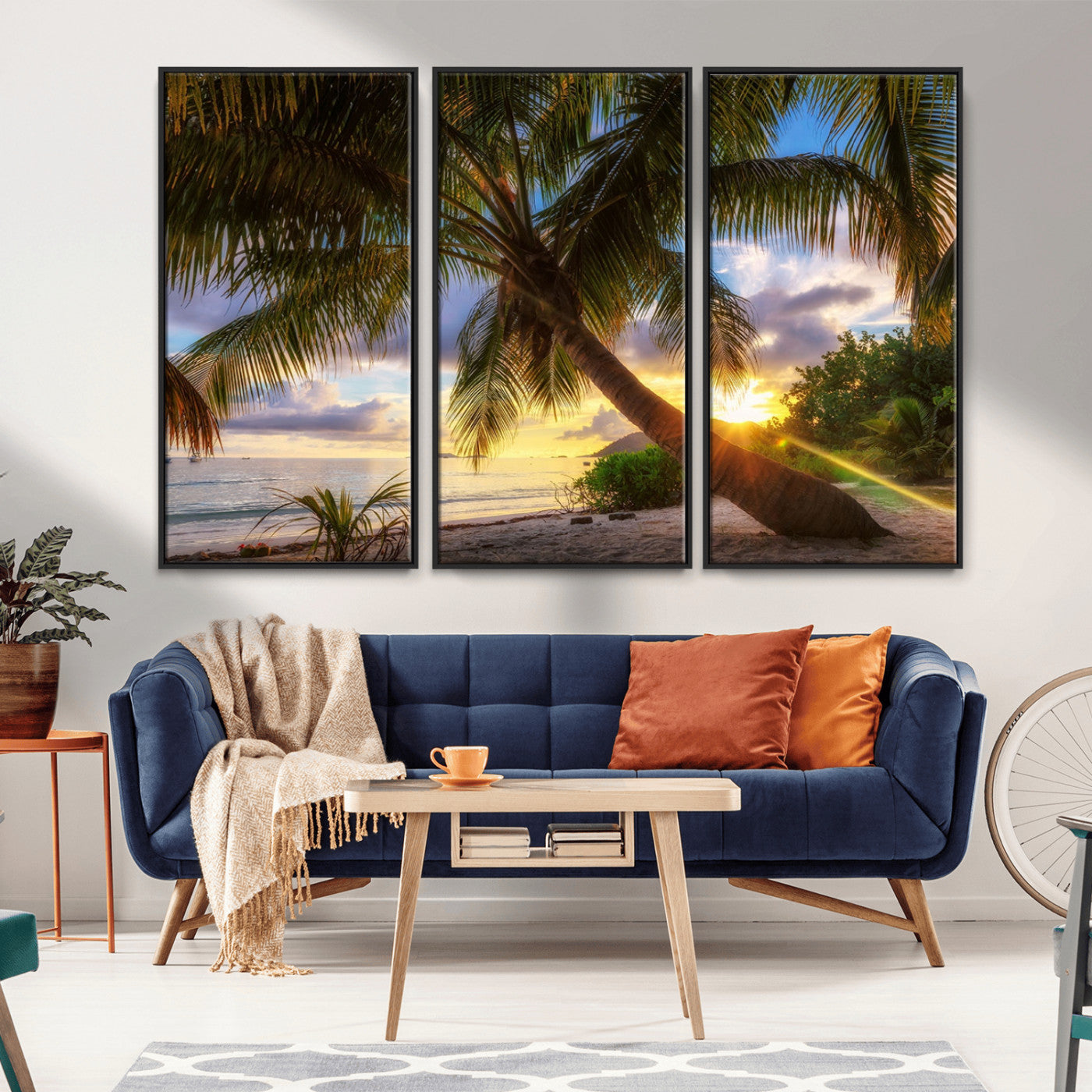 -Tropical Island Sunset on the Beach Palms Wall Art Canvas Print