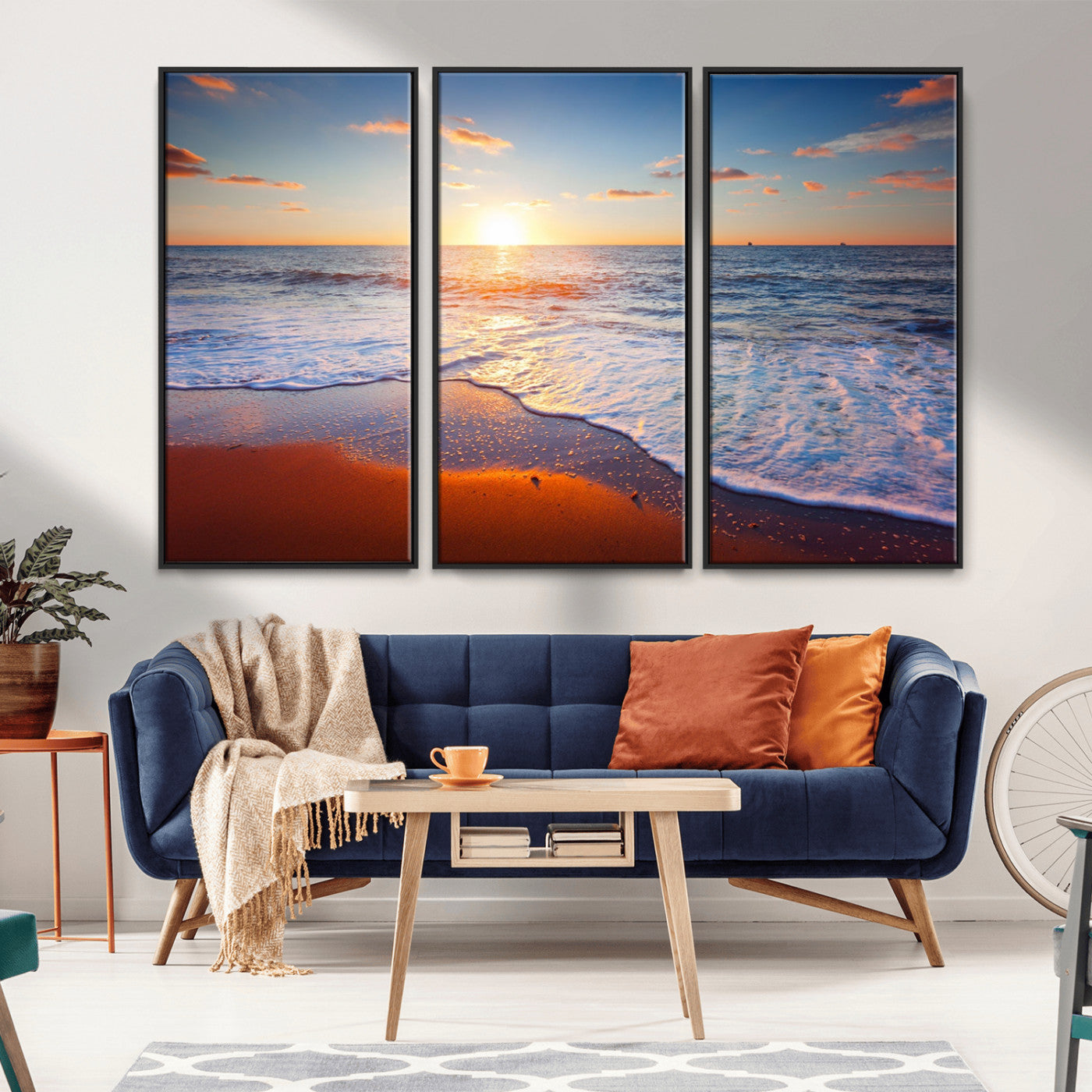 96736-MGV-FC-48X32-3P-Ocean Beach Canvas Wall Art Beach Canvas, Coastal Sunset Tropical Island Beach Sunset Artwork Print