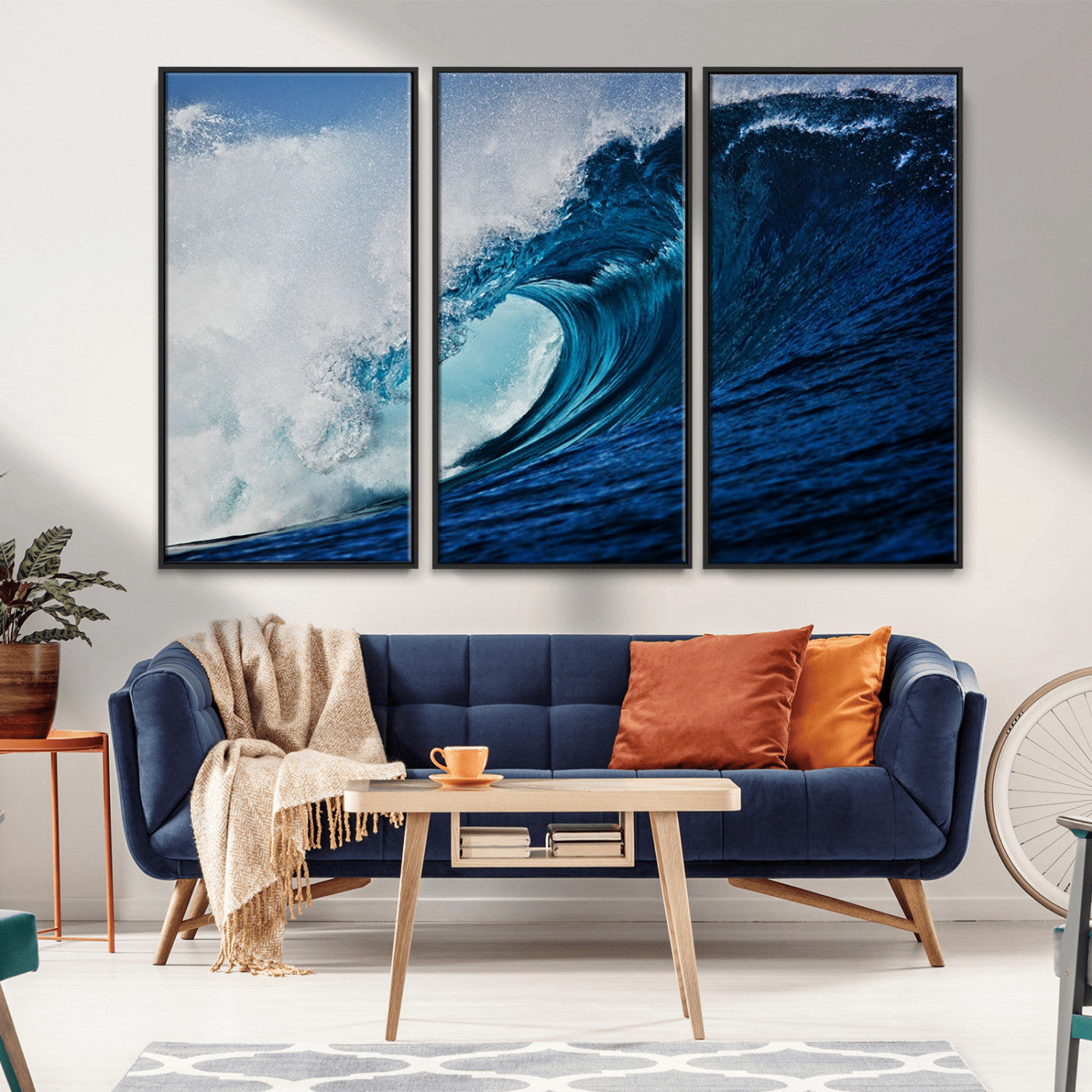 -Ocean Wave at Sunset Canvas Art, Large Wall Print of Vibrant Water Waves, Coastal Art for Living