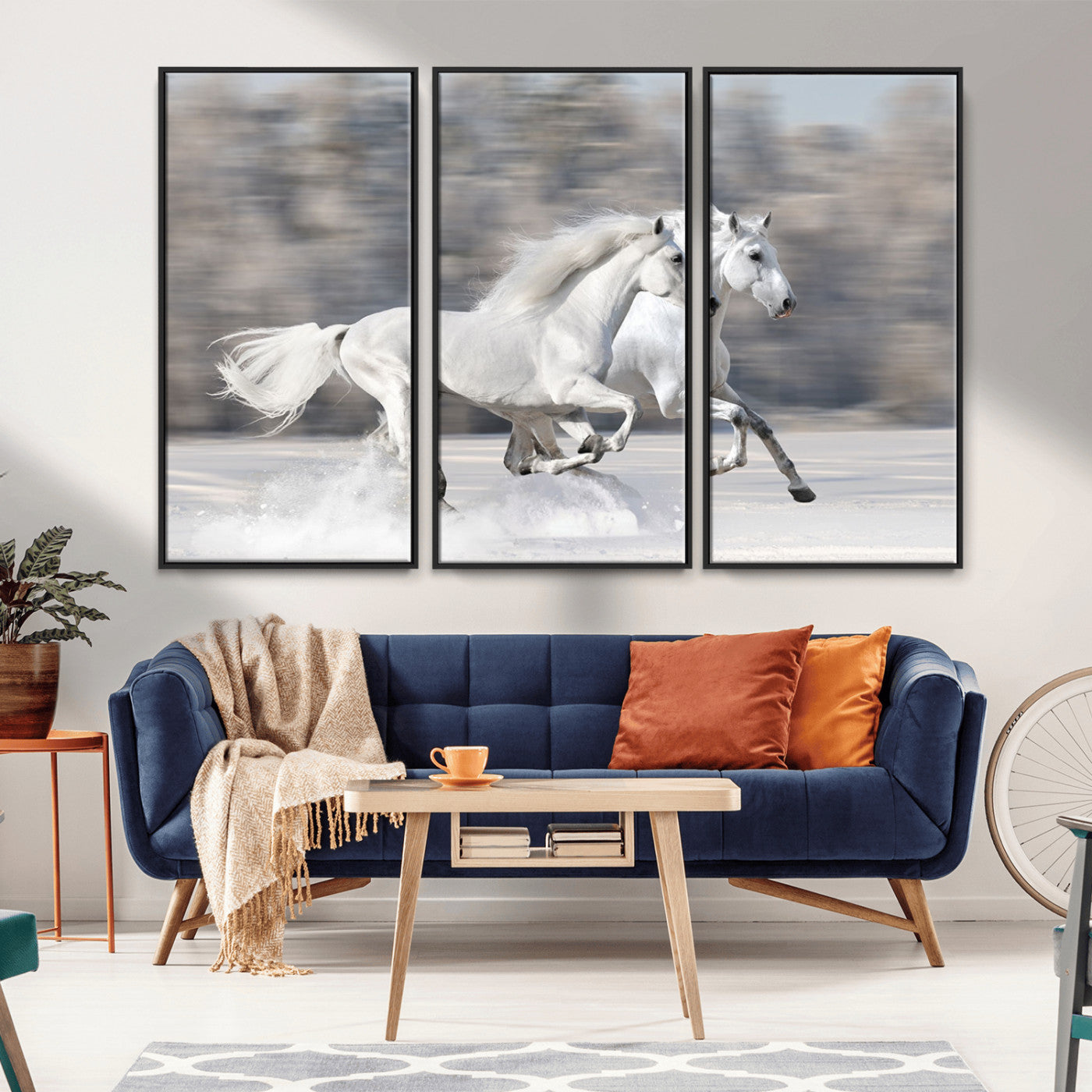 -The White Horses Wall Art, Framed White Horses Wall Art Canvas Print