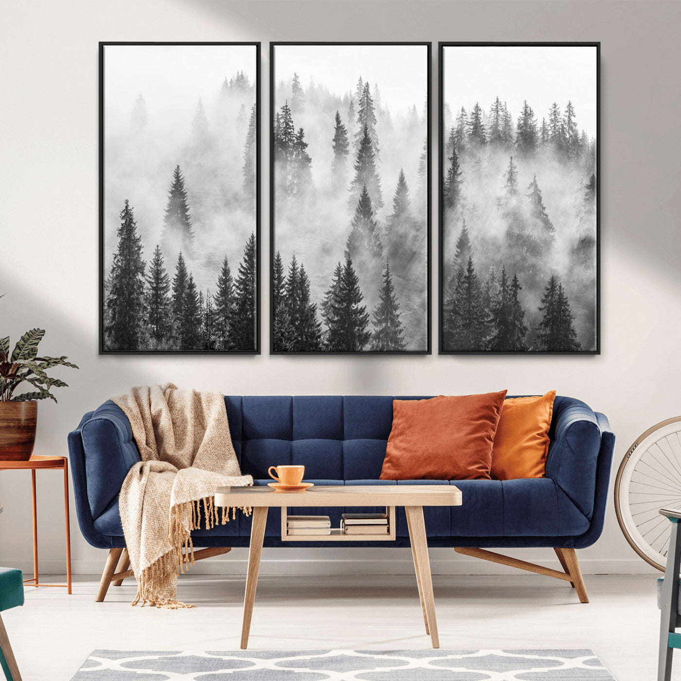 -Forest Wall Art Print | Foggy Pine Forest Canvas Wall Art - Black and White Nature Decor for Living Room, Office