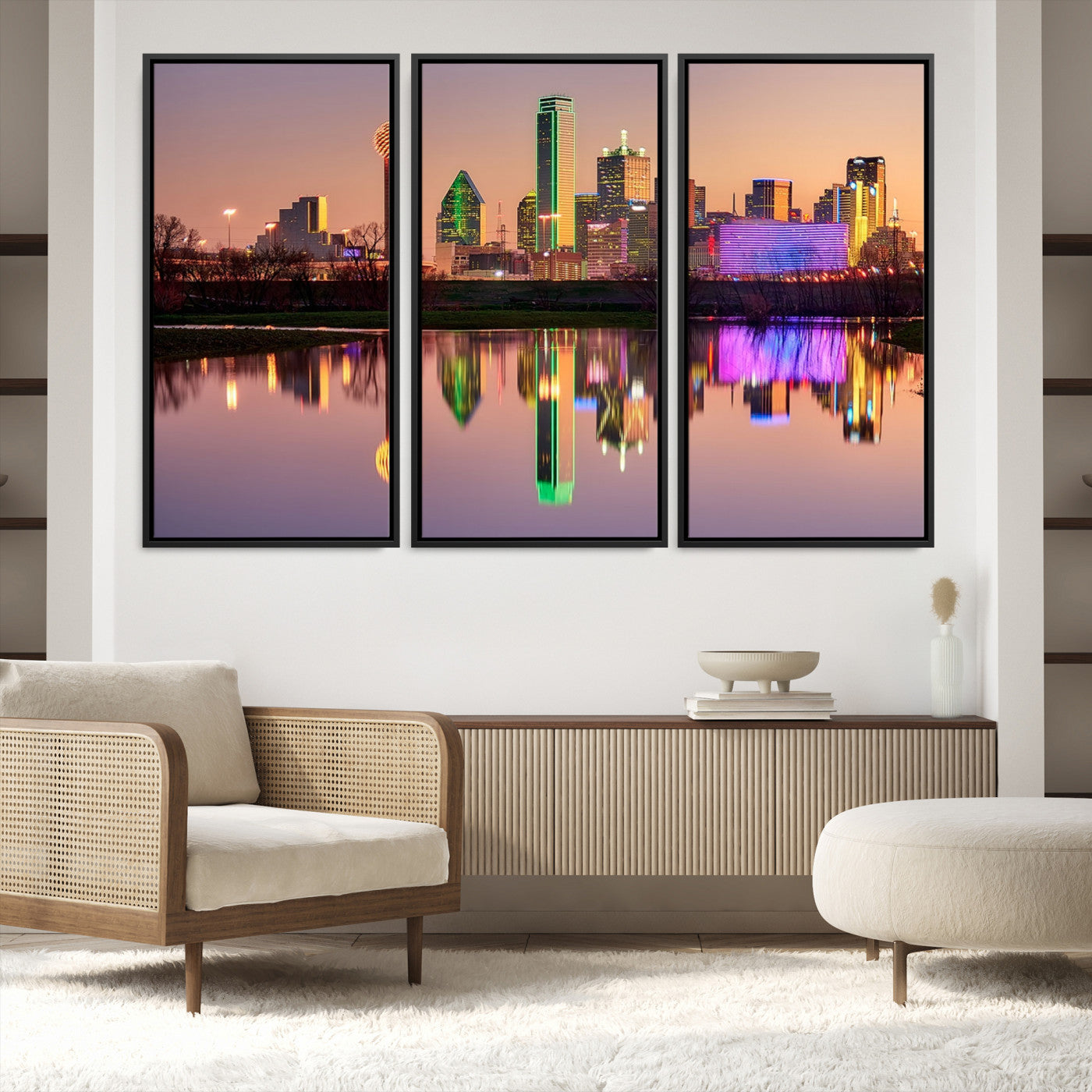 73925-MGV-FC-60X40-3P_Black-Colorful Dallas City Lights Night Skyline Wall Art Print Dallas Cityscape Canvas Print Dallas