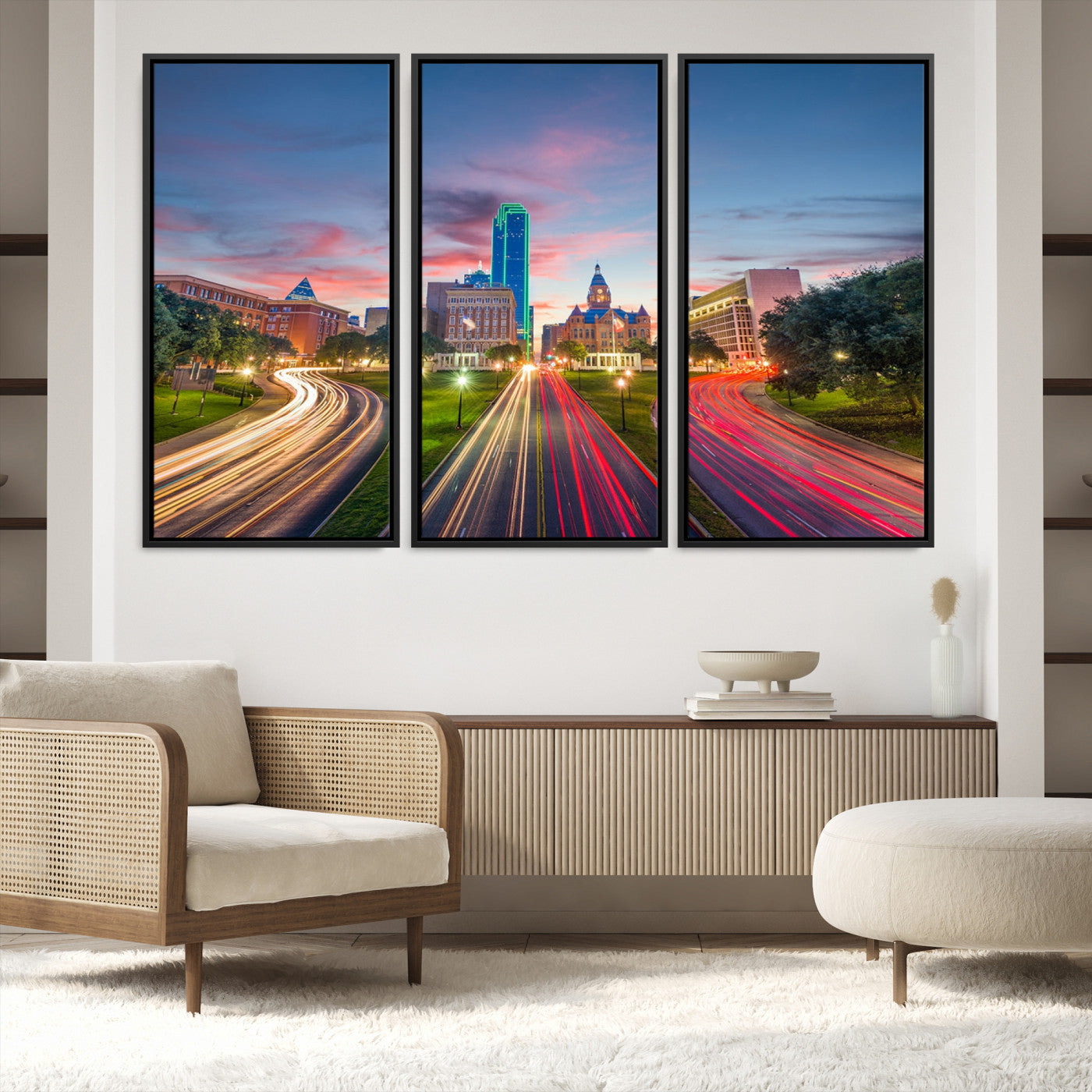 33960-MGV-FC-60X40-3P_Black-Dallas City Lights Large Wall Art Dallas Cityscape Canvas Print Framed Living Room Decor