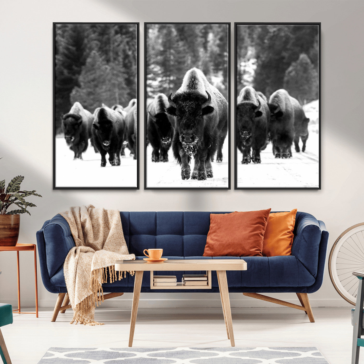 62434-MGV-CV-36X24-Bison Herd in Snow Wall Art Canvas Print | Rustic Western Bison Wall Art for Decor for Living Room,