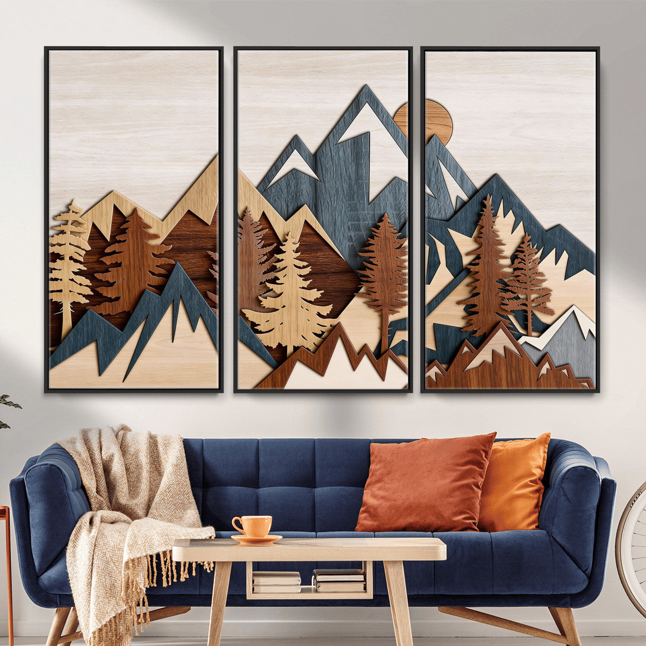 67950-MGV-CV-36X24 - Rustic Abstract Wood Panel Effect Canvas Mountain Range Top Wood Wall Art Canvas Print