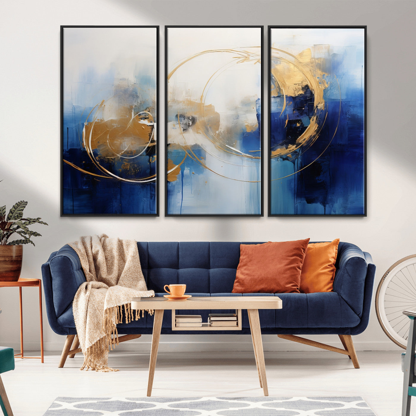 52314-MGV-CV-36X24-Navy Blue Abstract Wall Art Canvas Print
