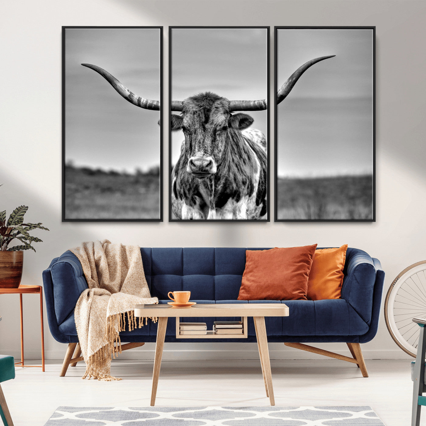 -Texas Longhorn Cow Wall Art, Texas Longhorn Canvas, Cattle Canvas Print