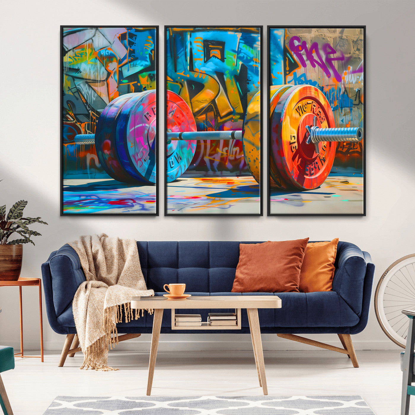 -Fitness Gym Barbell Graffiti Wall Art Canvas Print
