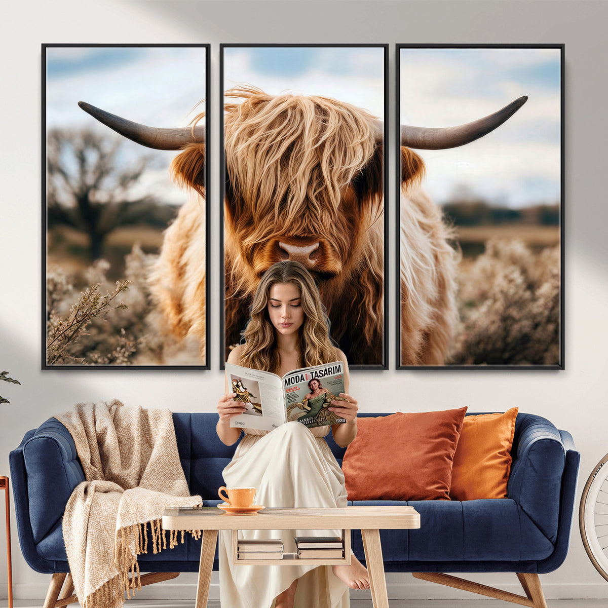 55903-_Poster-30x20 - Scottish Cow Longhorn Wall Art Canvas Print