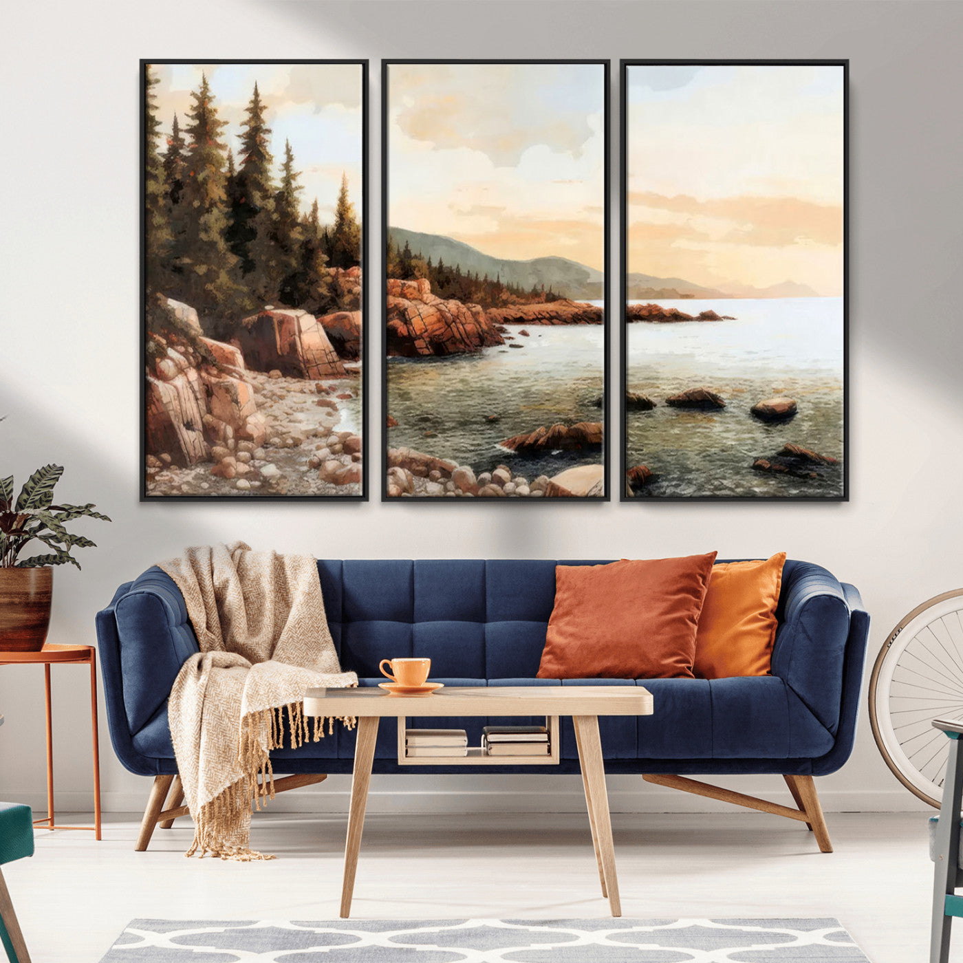 77145-MGV-CV-36X24-Serene Coastal View of Acadia National Park Wall Art - Stunning 3-Panel Wall Art Canvas Print,