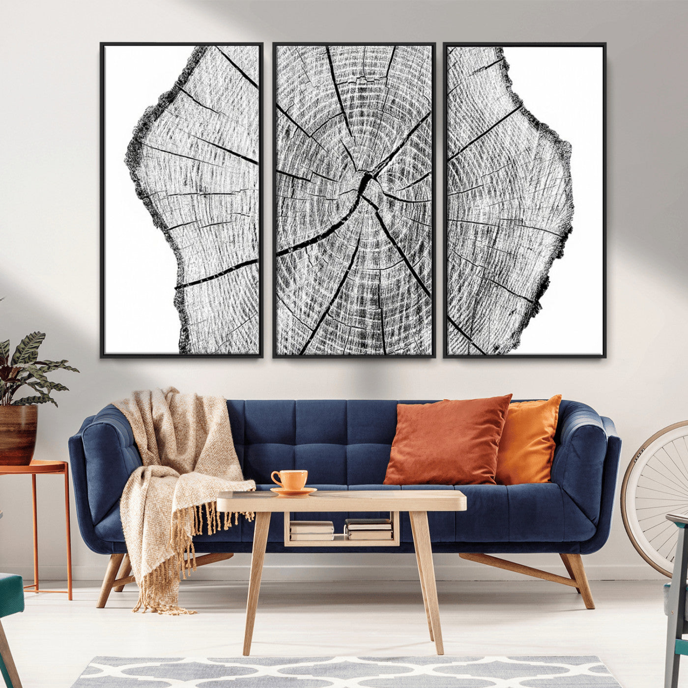 98709-MGV-CV-36X24-Rustic Tree Ring Wall Art Canvas Print – Framed and Ready to Hang – Perfect for Nature-Inspired and