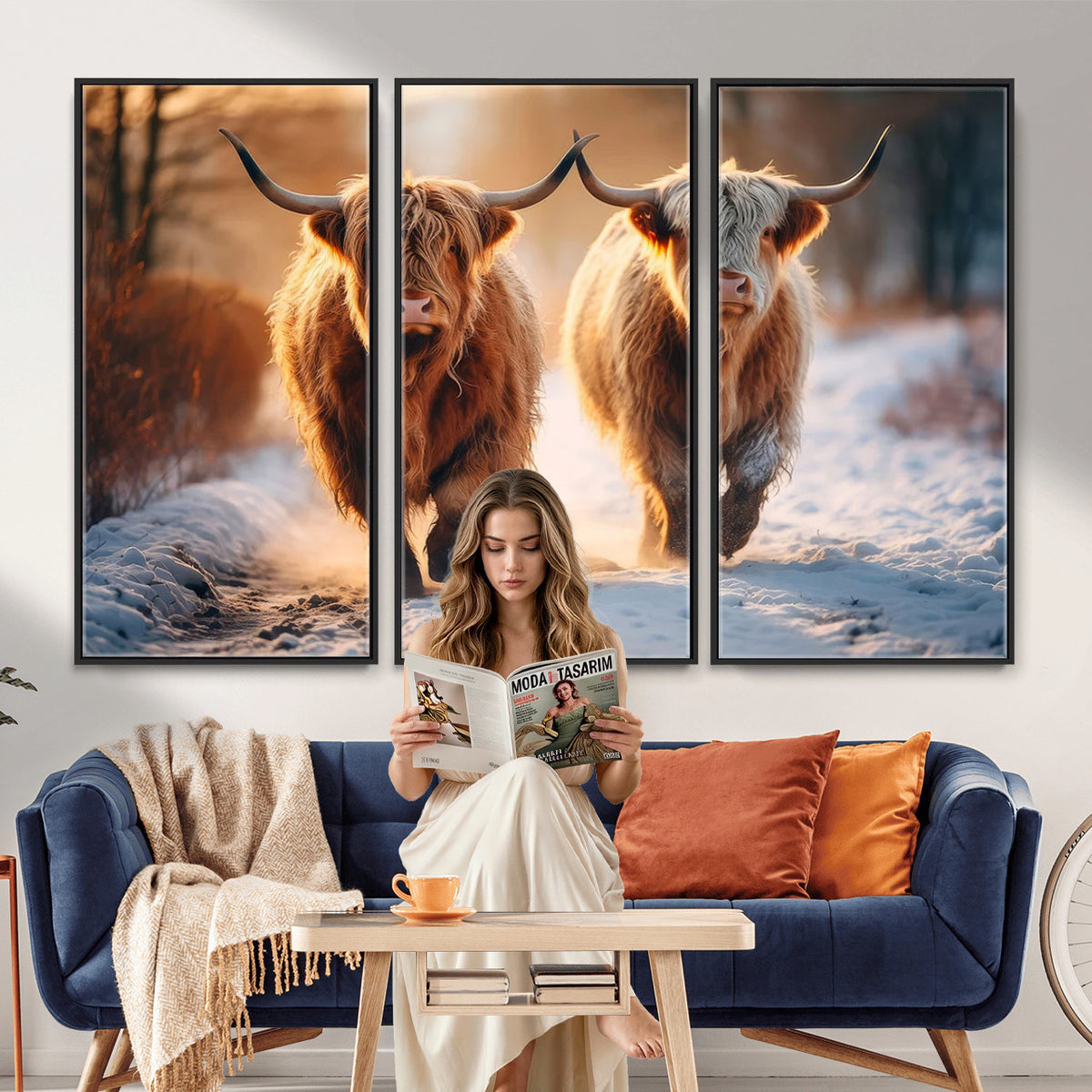 94810-_Poster-30x20 - Scottish Highland Cow Horn Farm Wall Art Canvas Print