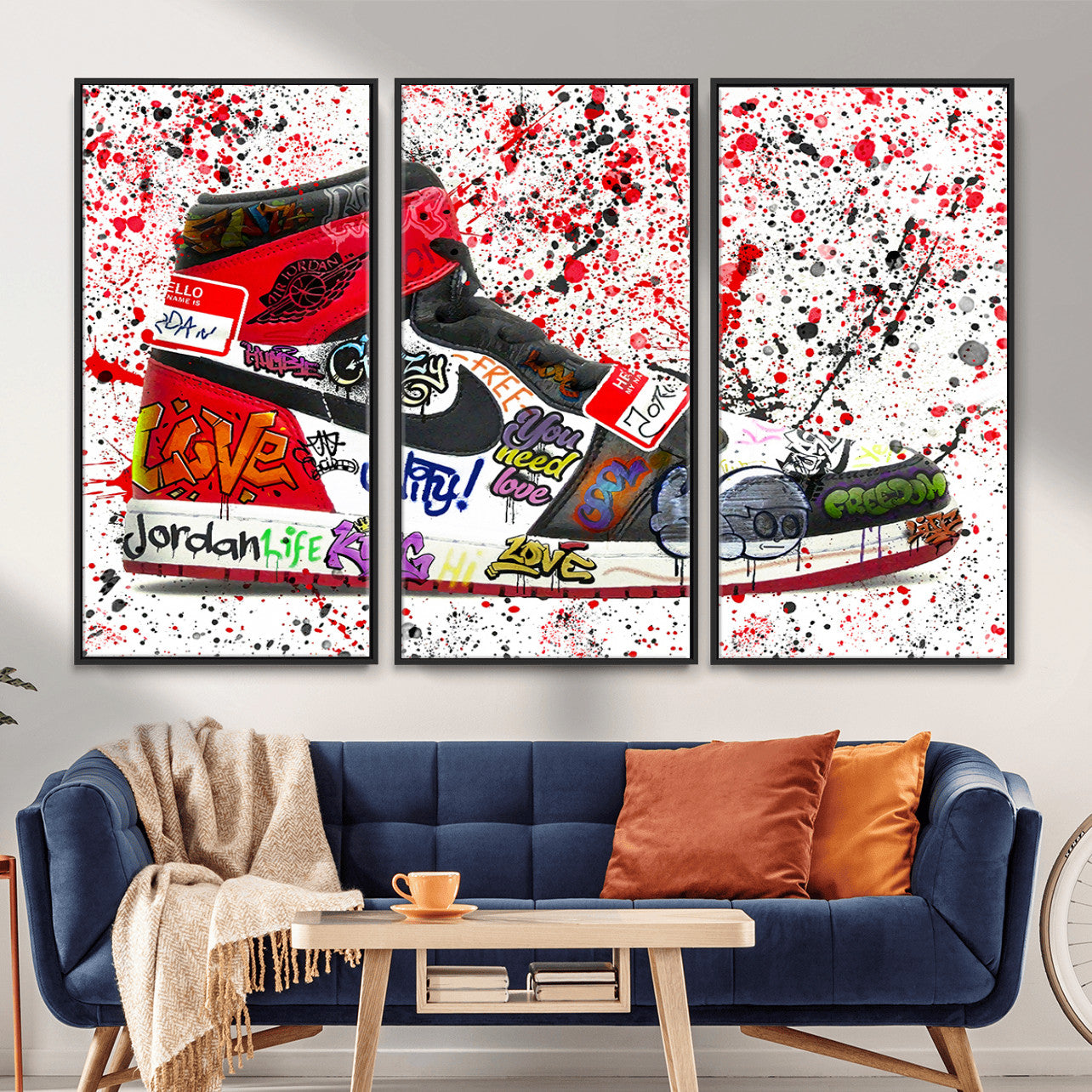 38836-MGV-CV-36X24 - Jordan Shoes Graffiti Wall Art Canvas Print- Jordan Graffiti Canvas Wall Art - Framed Perfect for