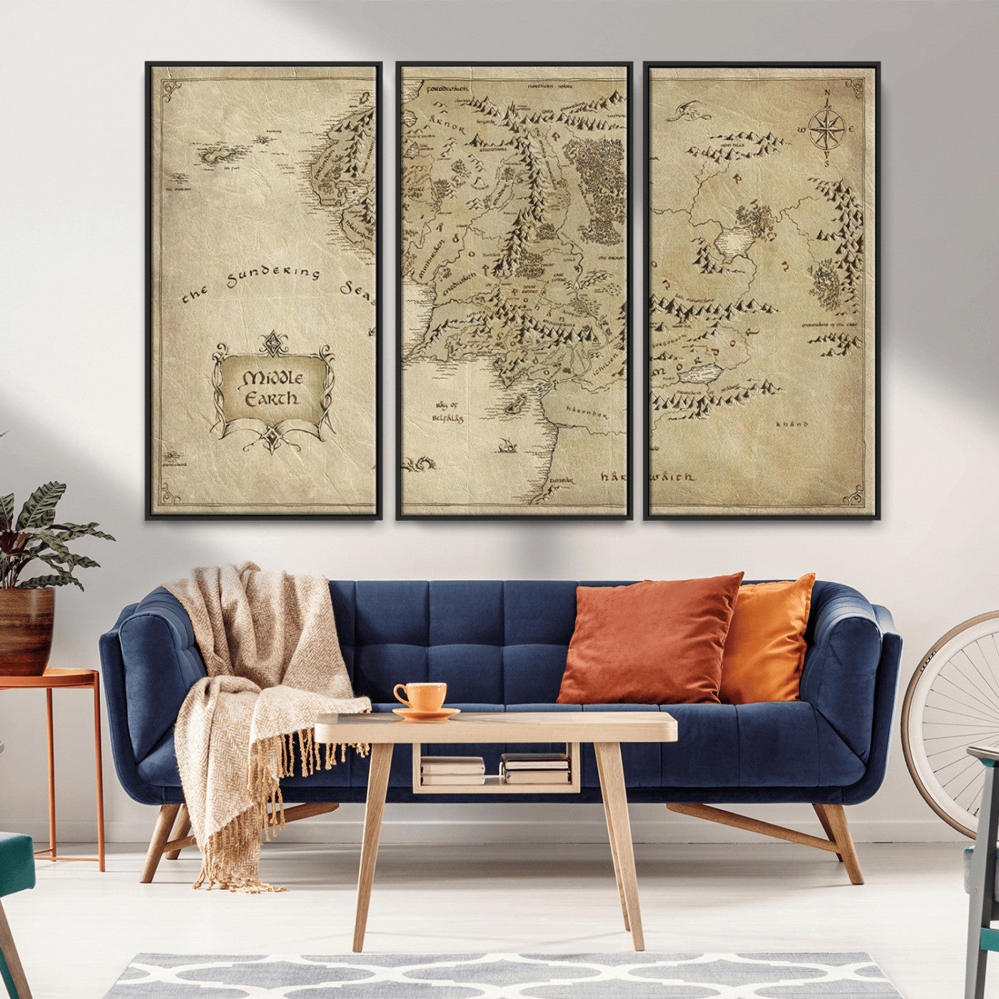 21784-MGV-CV-36X24-Vintage Middle Earth Map Wall Art Canvas – Lord of the Rings Inspired Framed Map Print, Classic Fantasy Decor for Home, Office