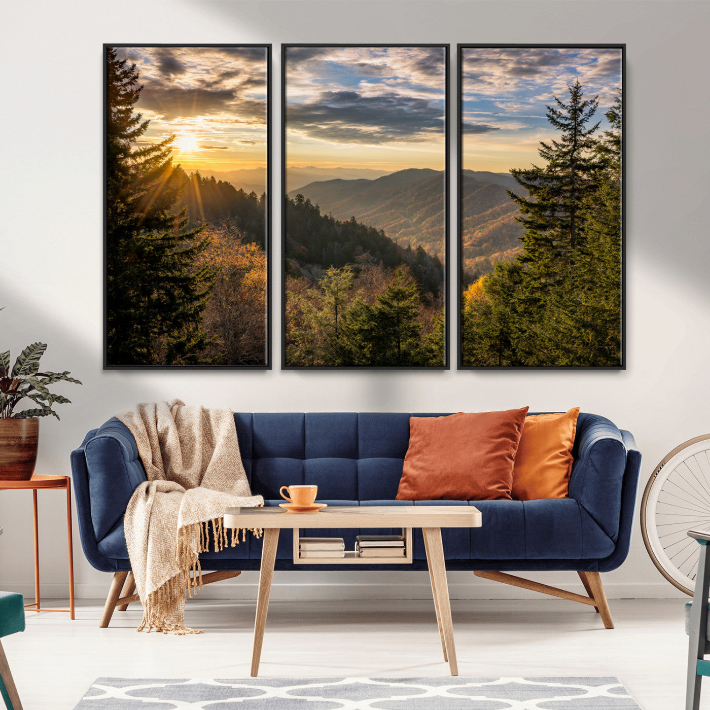 73692479-MGV-CV-36X24-Sunrise Over the Smoky Mountains Canvas Wall Art – Breathtaking Scenic Landscape Photography in a