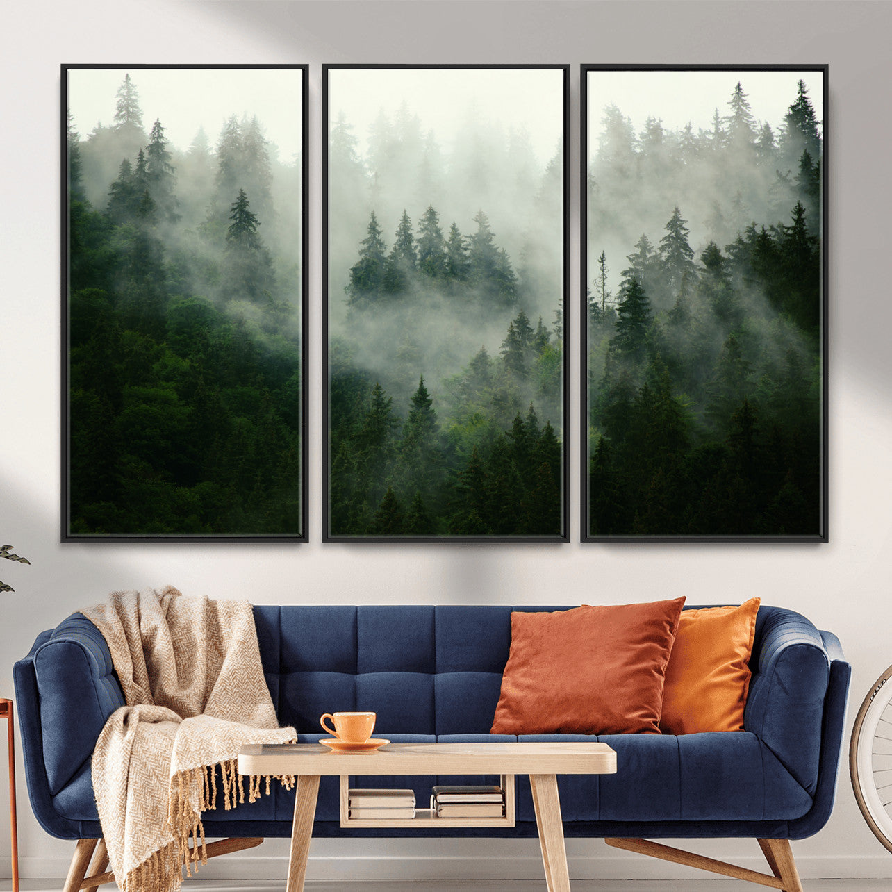 167720496-MGV-CV-36X24 - Misty Forest Mountain Wall Art Canvas | Large 3-Panel Foggy Landscape Canvas Print | Nature Misty