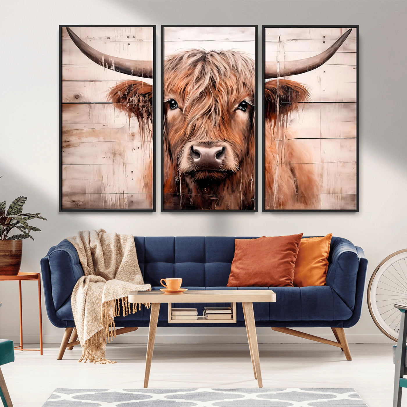 93730-MGV-FC-48X32-3P_Black-Vintage Scottish Highland Cow Cattle Art Print Farmhouse Wall Art Canvas Print