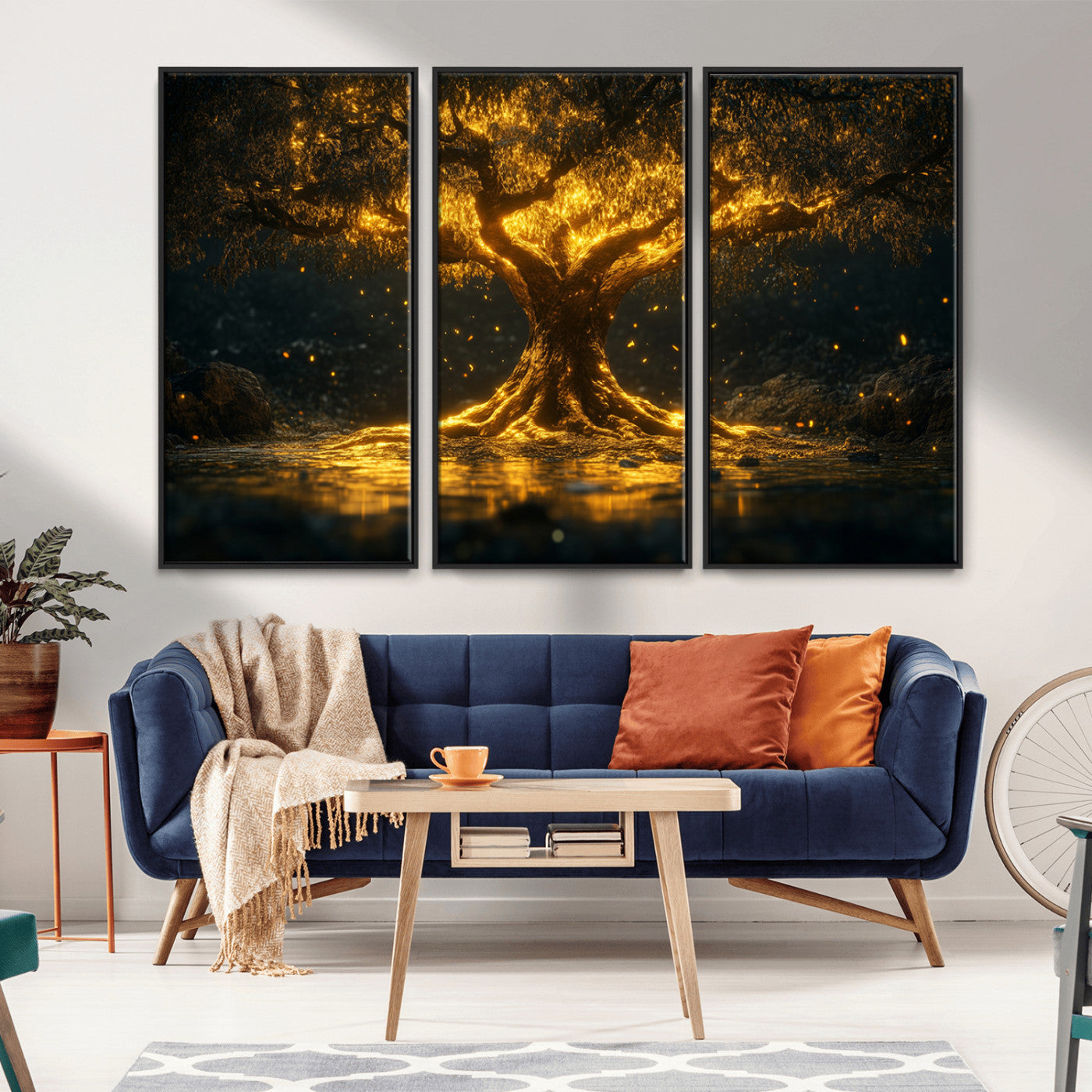 59580-MGV-FC-48X32-3P_Black-Golden Tree of Life Canvas Wall Art Print - Majestic Glowing Tree Wall Art Print