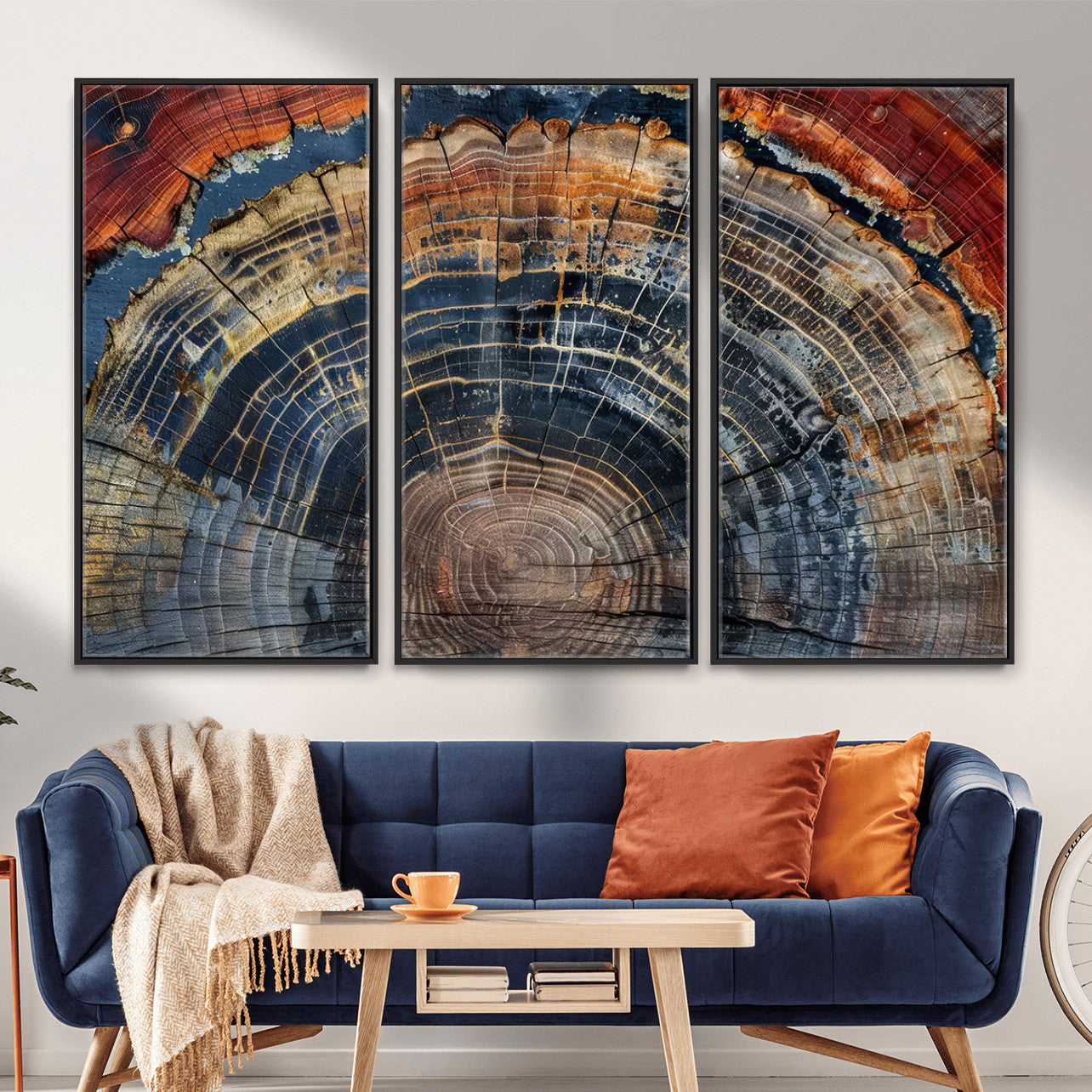 63519-MGV-CV-36X24 - Abstract Tree Ring Wall Art Canvas Print – Colorful Framed Minimalist Nature Tree Rings Home Artwork for Home and Office Decor