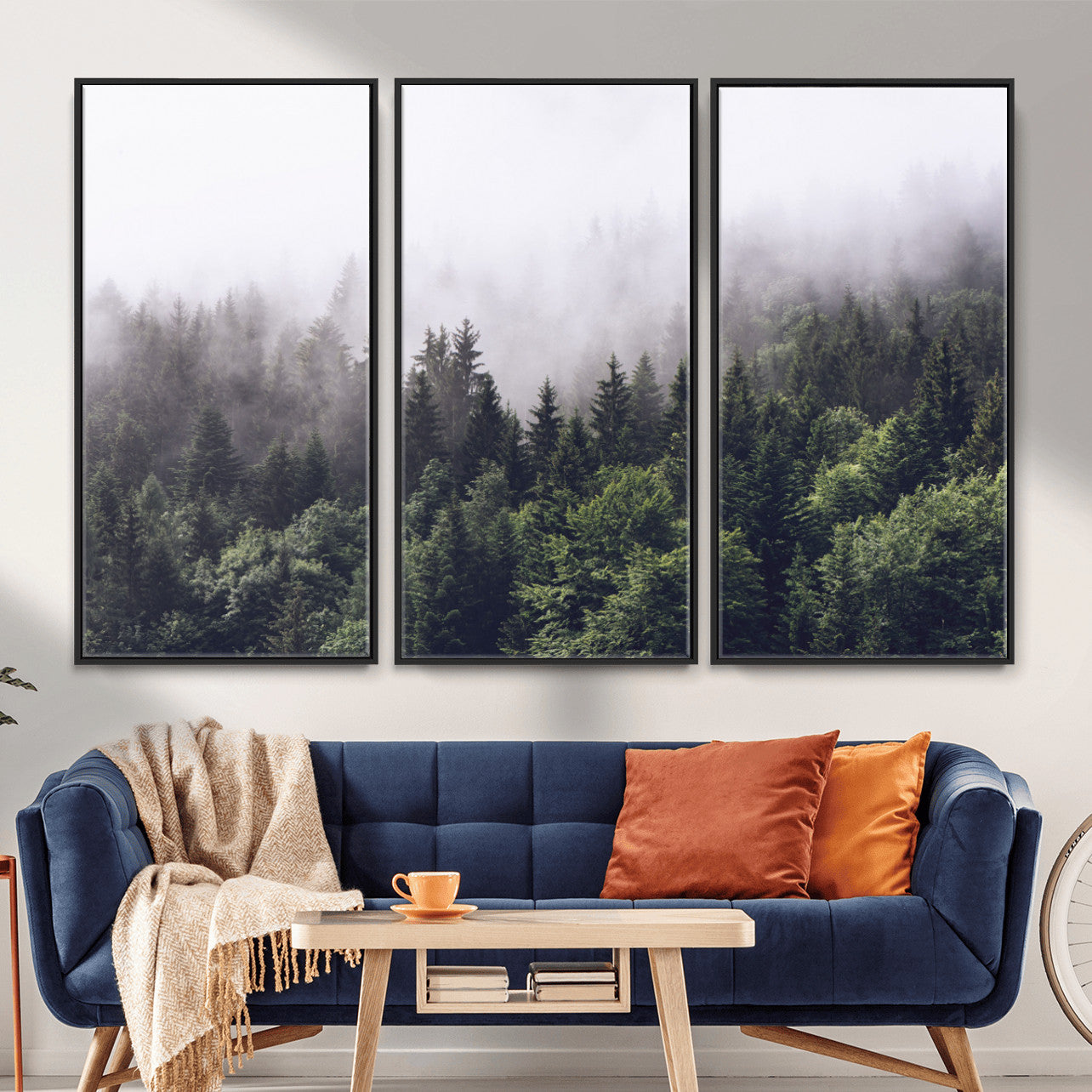 42578900-MGV-CV-36X24 - Misty Forest Canvas Wall Art – Serene Triptych Nature Print – Woodland Landscape Decor for Living