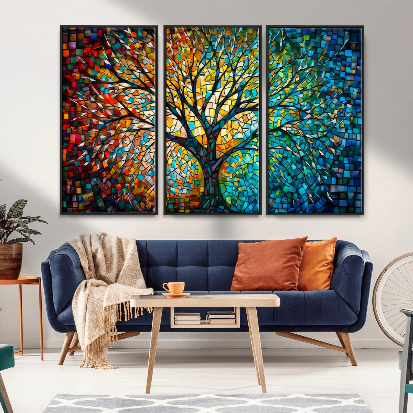 99325-MGV-CV-36X24-Yggdrasil Tree of Life Wall Art Print Canvas | Mosaic Style 3-Panel Canvas Print