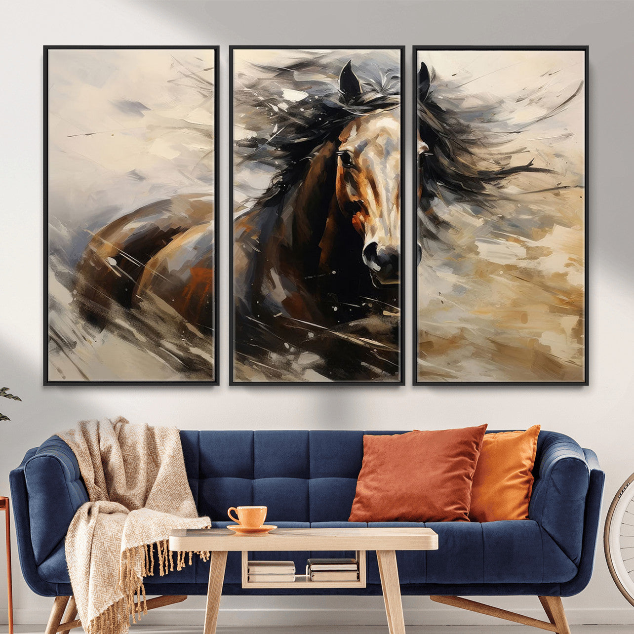 53001-MGV-CV-36X24 - Abstract Wall Art Horse Print - Large Western Horse Canvas - Farmhouse Woodland Wall Art - Framed