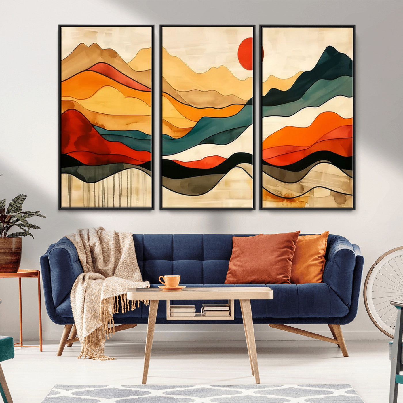 23241-MGV-CV-36X24-Mid Century Wall Art Print - Abstract Woodland Print - Modern Art Panoramic Mountain Wall Art