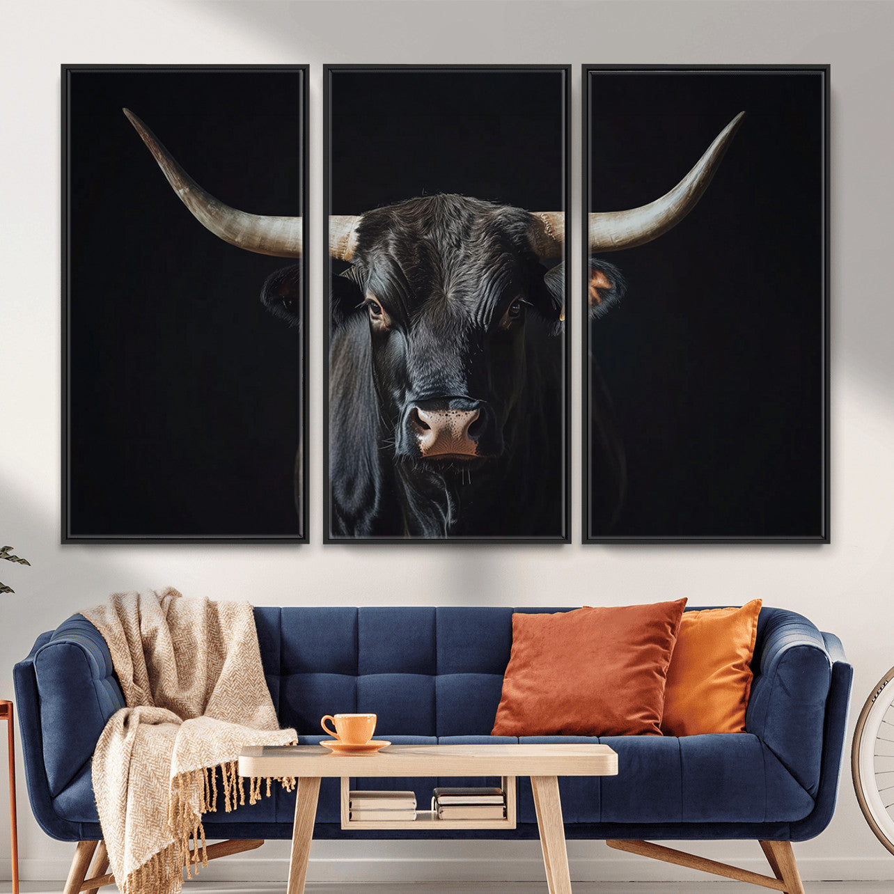 48065167-MGV-CV-36X24 - Texas Longhorn Bull Wall Art Canvas Print – Western Black Bull Art Print for Farmhouse Ranch Decor