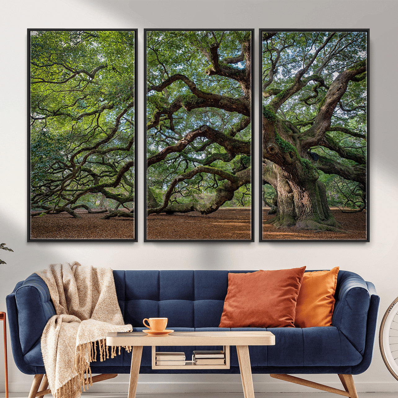 MGV-FC-48X32-3P - Ancient Oak Tree Wall Art – Canvas Print of Expansive Branches Lush Green Canopy, Tranquil Landscape, Majestic Nature Decor for Home or Office