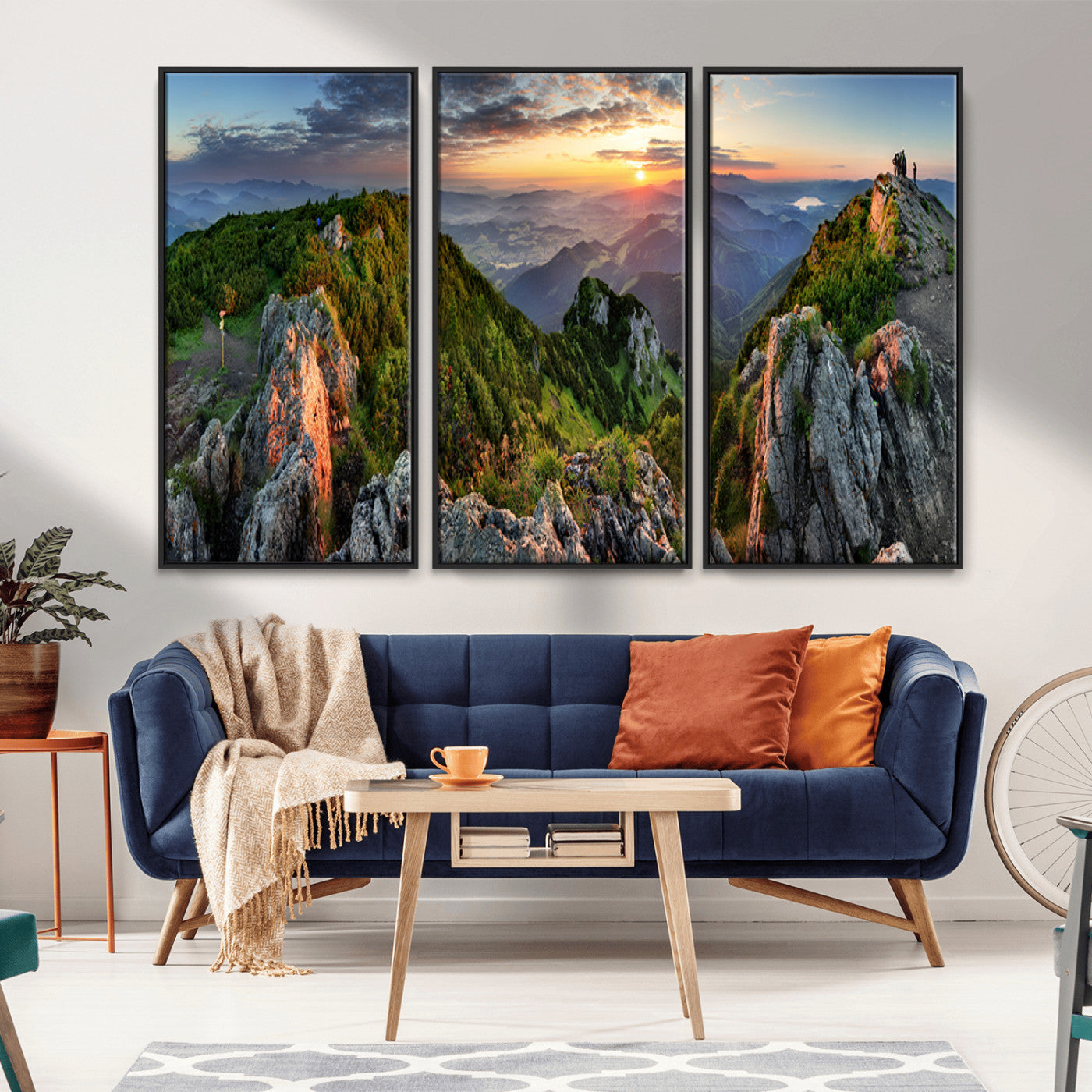 51582565-MGV-CV-36X24-Mountain Sunset Panoramic Wall Art Canvas Print – Framed Scenic Wilderness Scene with Majestic Summit Artwork for Home, Office