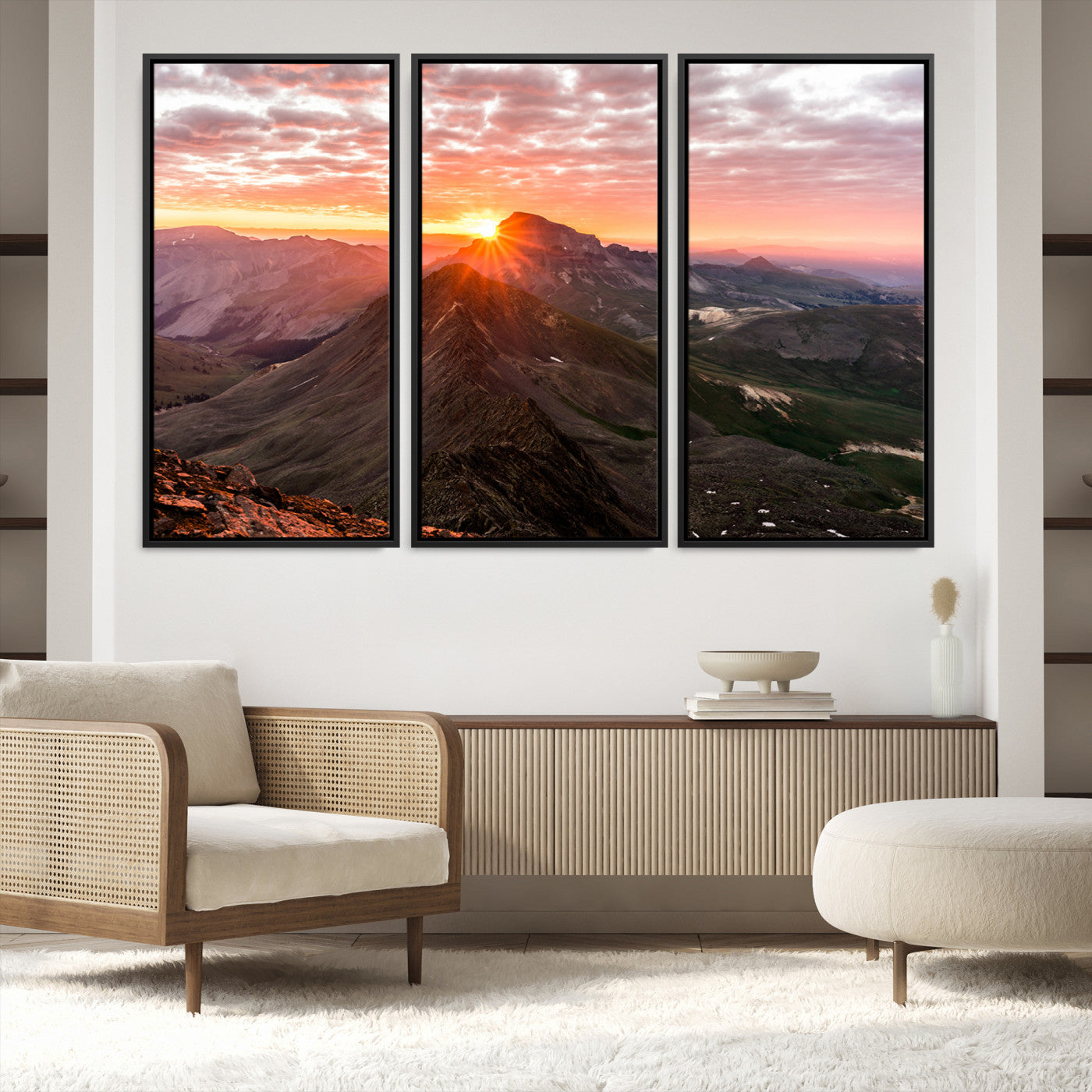 50957419-MGV-FC-48X32-3P-Mountain Sunrise Wall Art Canvas Print, Framed Alpine Ridge Art Picture Print, Mountain Range