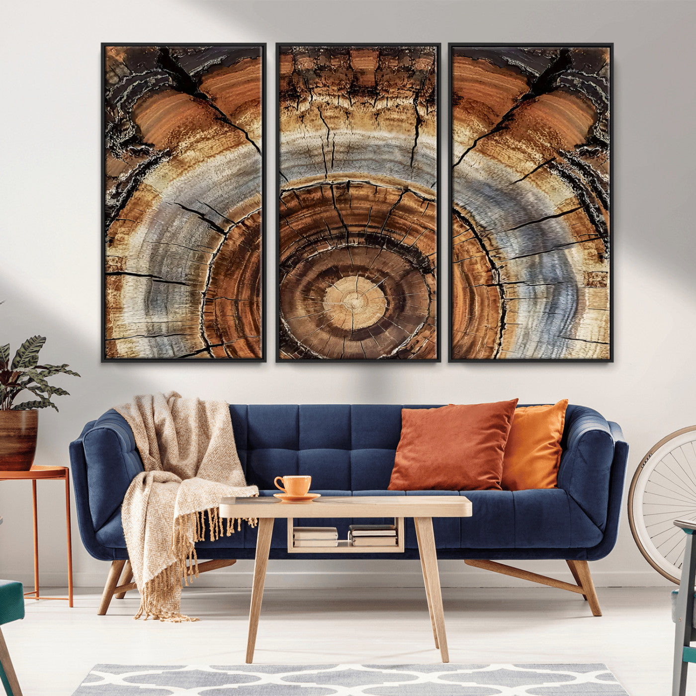 -Tree Rings Wall Art Canvas Print, Framed Wood Texture Art Picture Print, Rustic Pattern Perfect Rustic Organic Decor Artwork