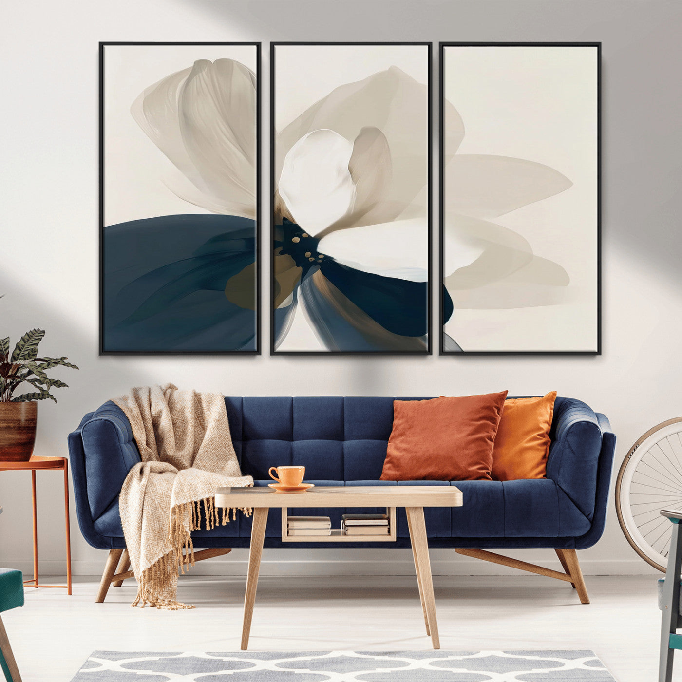 -Minimal Flower Wall Art Canvas Print, Framed Flower Drawing Art Picture Print, Beige Bloom Perfect Modern Botanical Decor Artwork