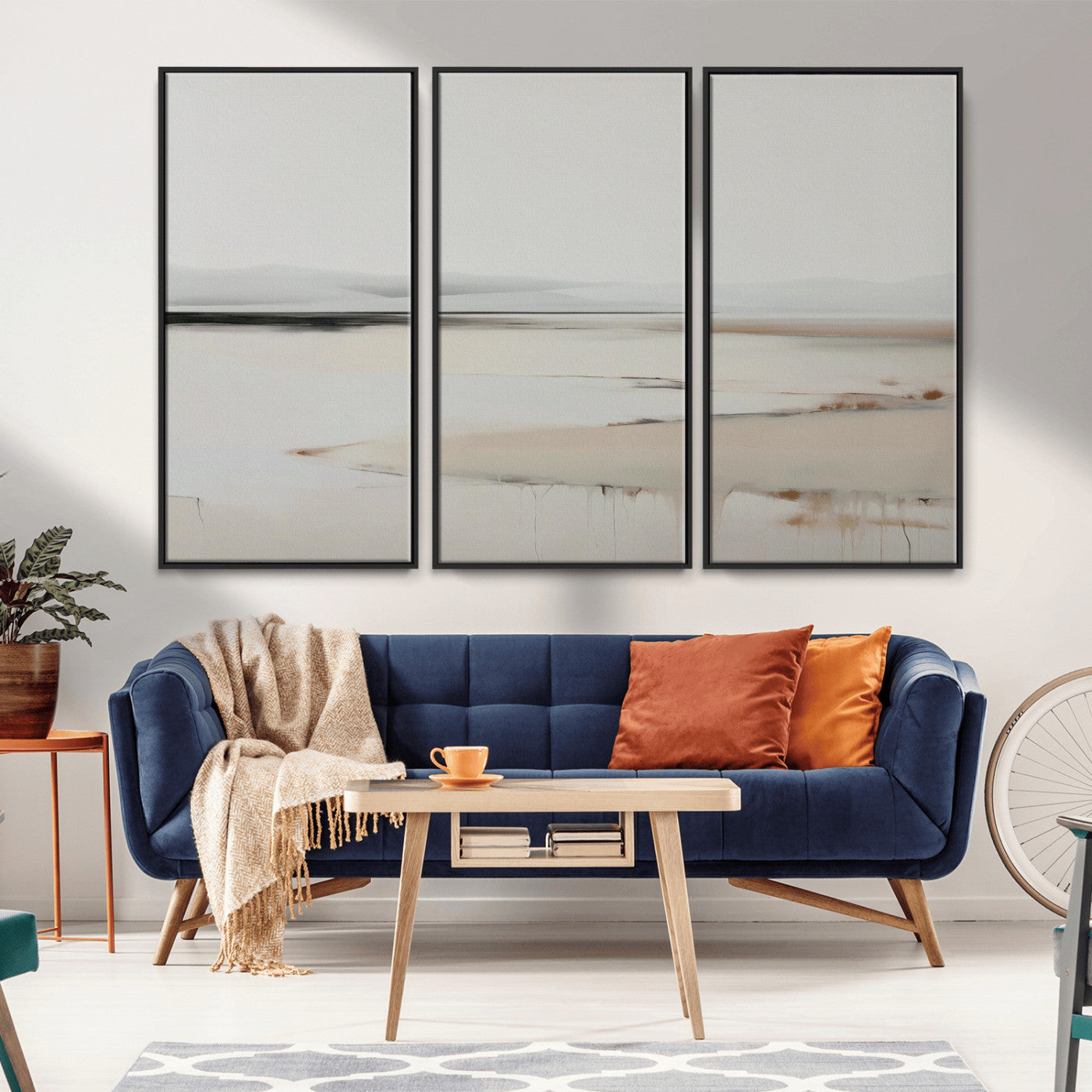 89410095-MGV-CV-36X24-Minimalist Landscape Wall Art Canvas Print – Framed Soft Horizon Abstract Seascape Earthy Tones Artwork for Home Office